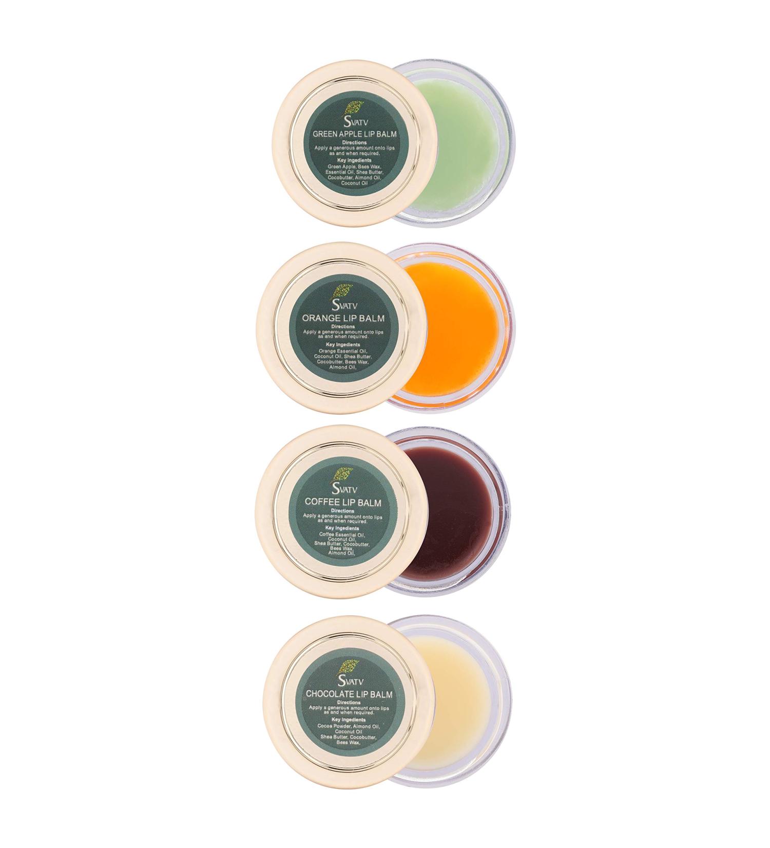 SVATV Herbal Salve Lip Balm Set - 4 Flavors (Coffee Green Apple Orange Chocolate) | 15g Each | Made in India | International Shipping Available - Buy Online on GoSupps.com