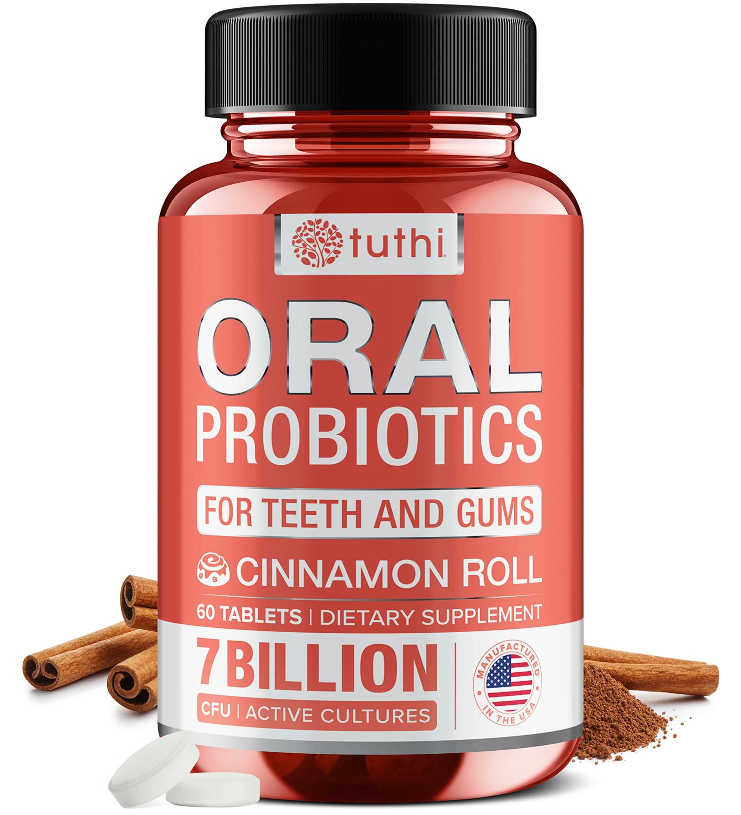 Tuthi Oral Probiotics for Bad Breath - Chewable Dental Probiotic for Adults - 60 Cinnamon Flavor Lozenges - Buy Online on GoSupps.com