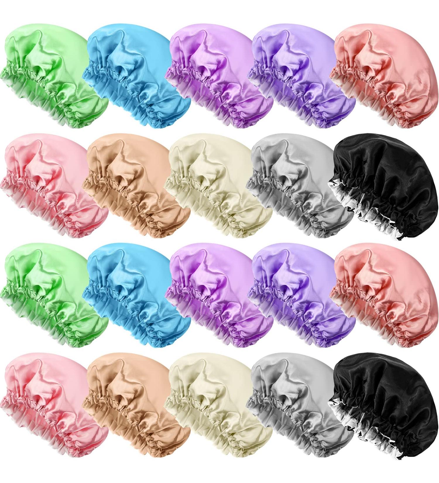20 Pcs Large Double Layer Waterproof Shower Caps for Women - Reusable Satin and Eva Hair Protection - Buy Online on GoSupps.com