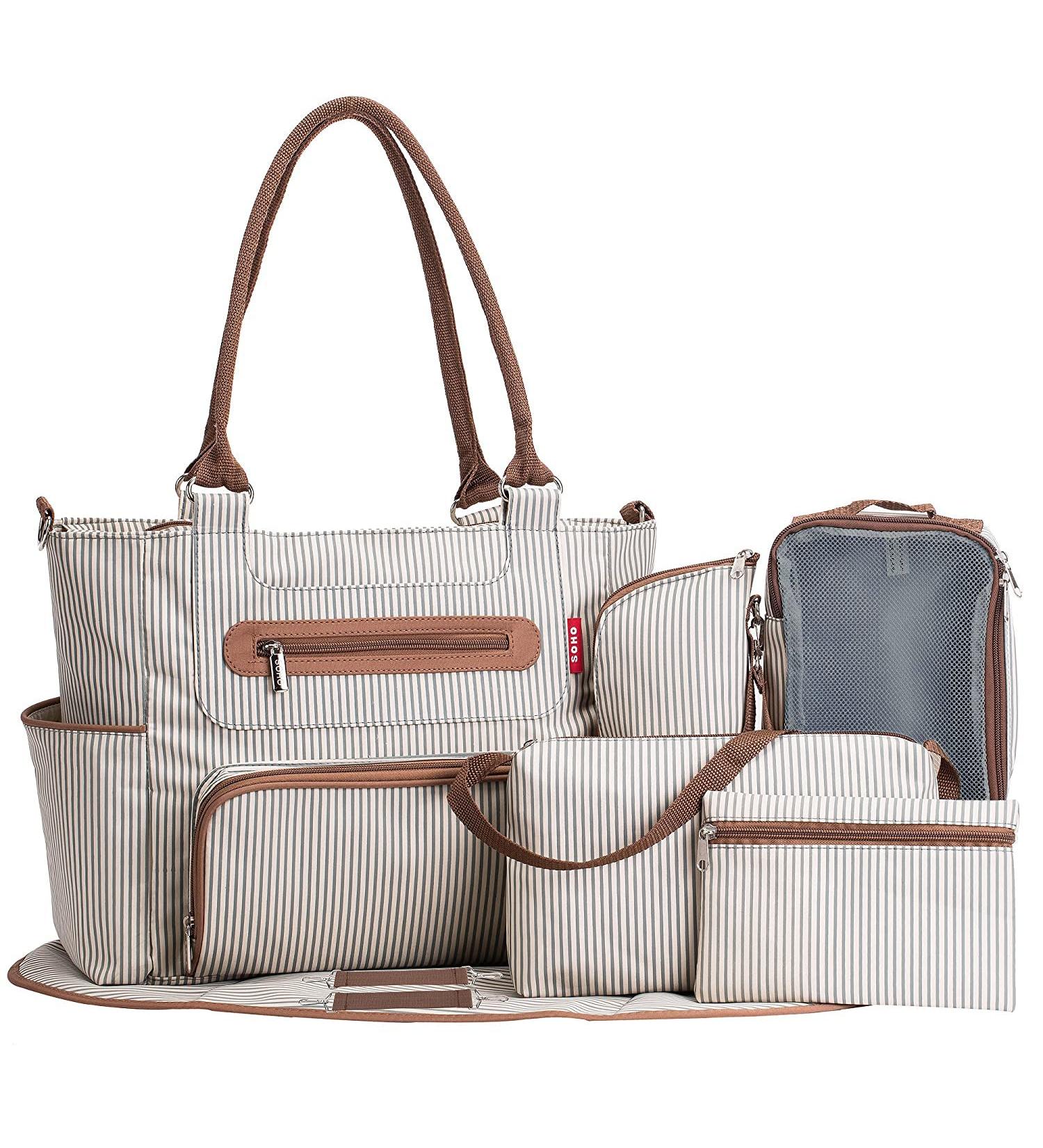 SoHo Grand Central Station Diaper Bag 7Pc - Striped | Stylish and Functional - Buy Online on GoSupps.com