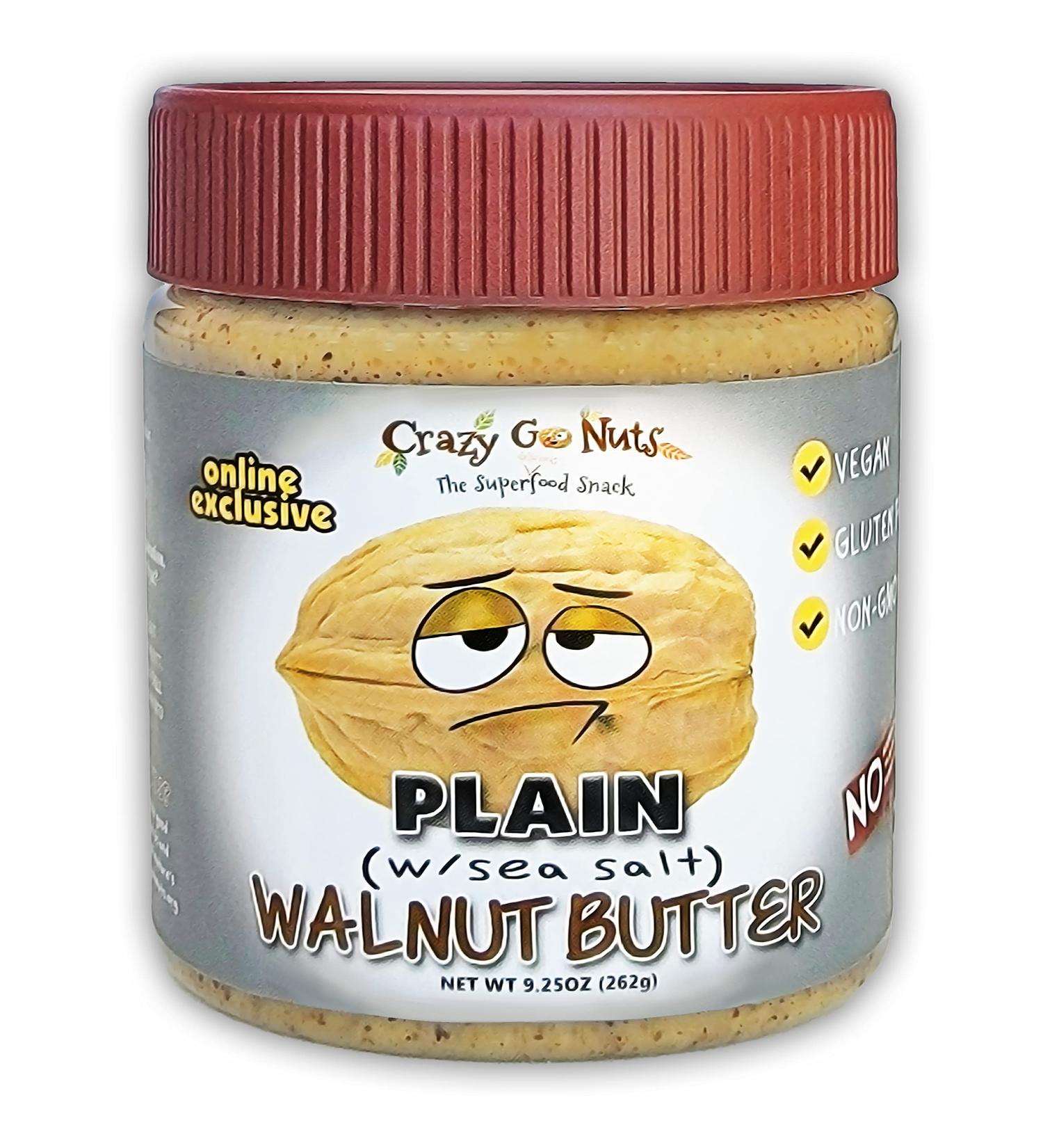 Crazy Go Nuts Walnut Butter - Plain w/ Sea Salt | Healthy Snacks for Keto, Vegan, Low Carb Diets | Gluten-Free Superfood with Omega 3 Fatty Acids | 9.25 oz (1-Pack) - Buy Online on GoSupps.com