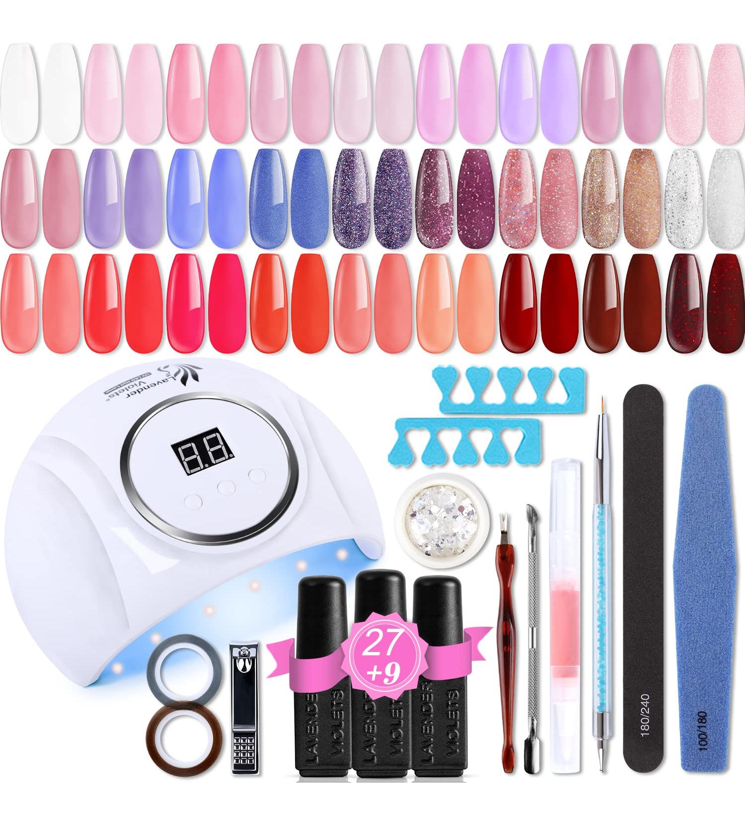 Lavender Violets 48-Piece Gel Polish Set with 54W Nail Lamp - Autumn Colours Starter Kit | Includes Nail Art Brush, Base Coat, Matte Top Coat, and No Wipe Top Coat | Q975 Q973 - Buy Online on GoSupps.com