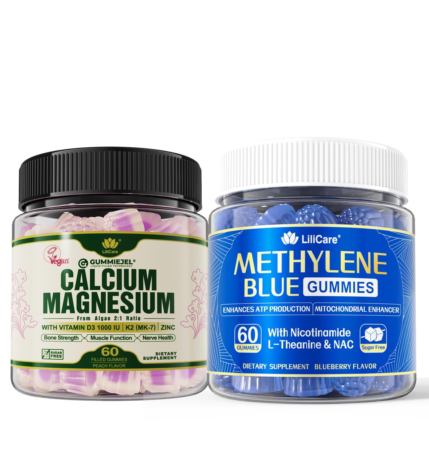 Plant Based Calcium Gummies 600mg + Methylene Blue Gummies for Humans - Buy Online on GoSupps.com