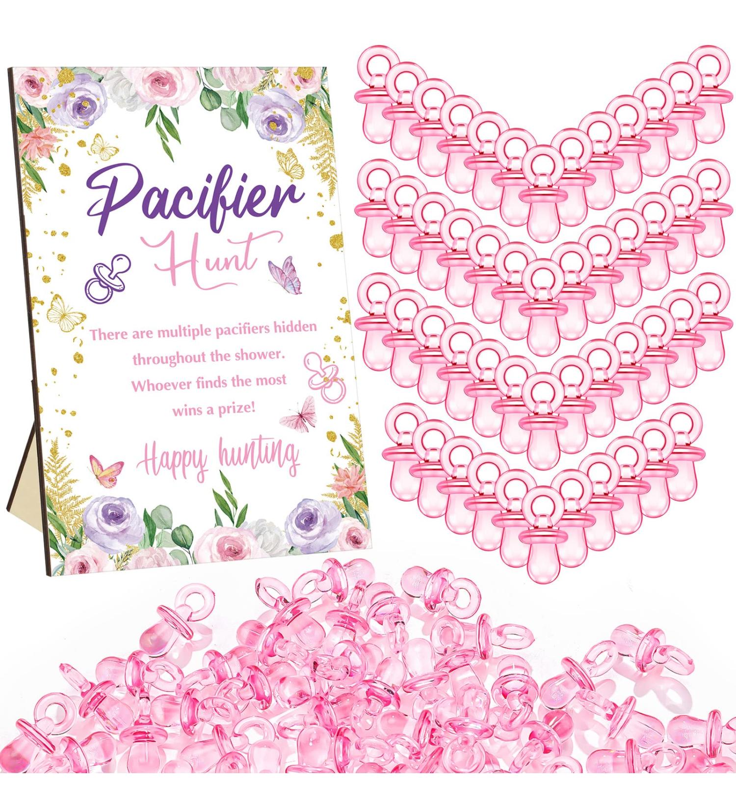 Purpeak 51 Pcs Butterfly Baby Shower Games Set with 50 Acrylic Mini Pacifiers - Perfect for Girl Baby Gender Reveal Party - Buy Online on GoSupps.com