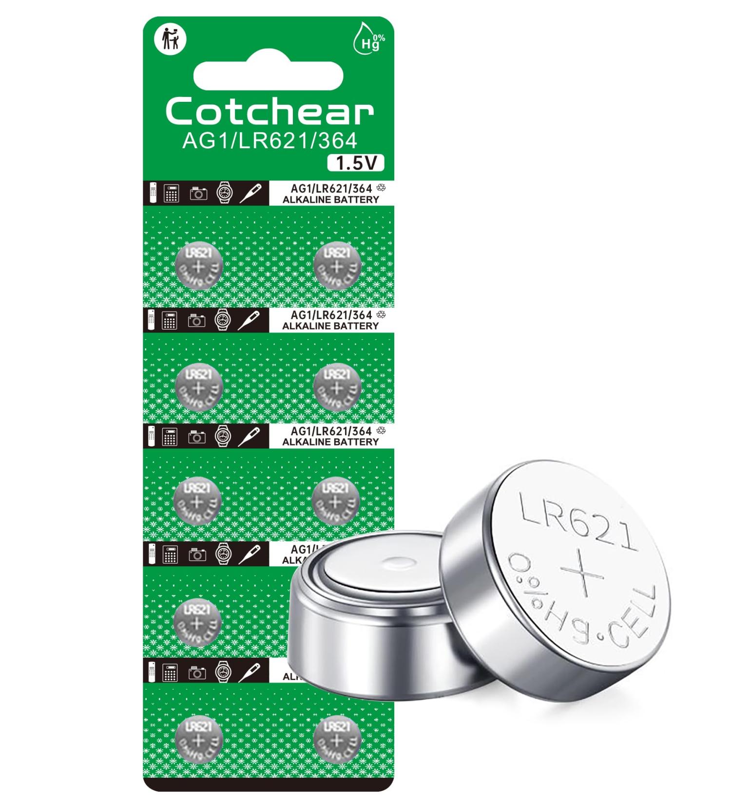 Cotchear 10pcs AG1 LR621 364 Watch Batteries - 1.55V Alkaline Button Cell for Watches Toys & Remotes - Buy Online on GoSupps.com