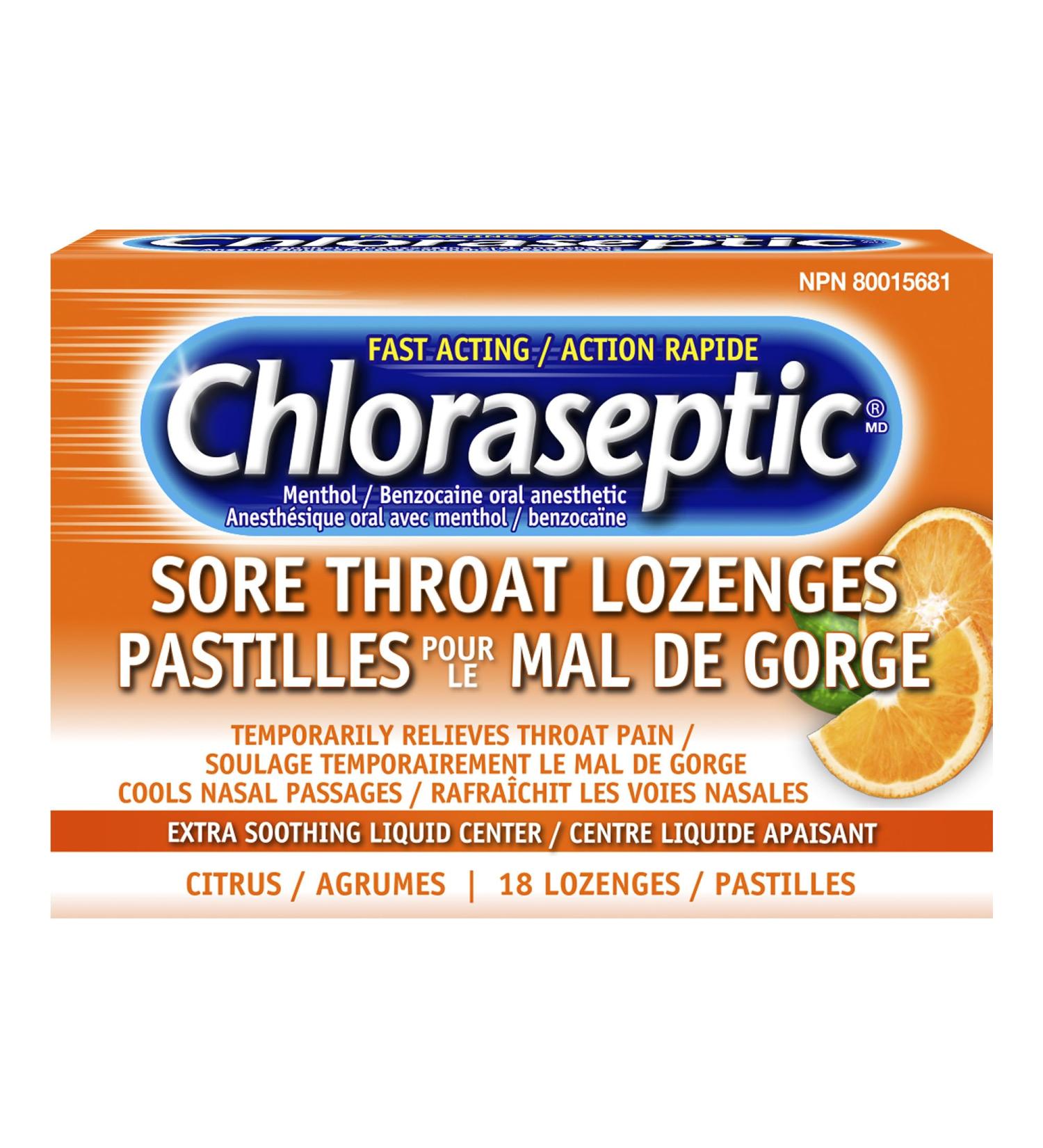 Chloraseptic Fast Acting Sore Throat Lozenges with Soothing Liquid Centre Citrus Flavour 18 Lozenges - Buy Online on GoSupps.com
