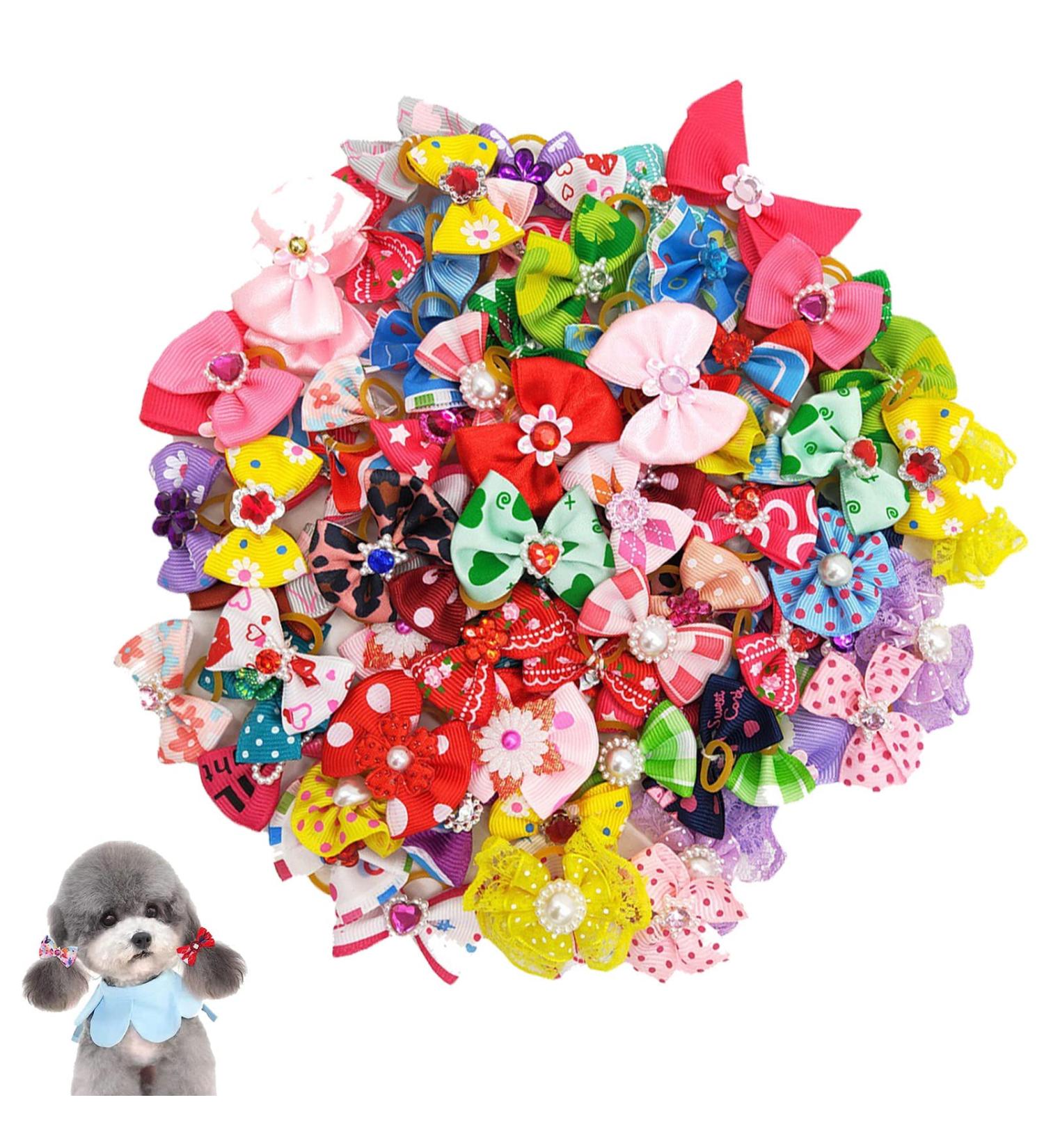 50 Dog Hair Accessories - Pet Hair Clips & Bows for Small Dogs Cats & Puppies - Random Colors - Buy Online on GoSupps.com