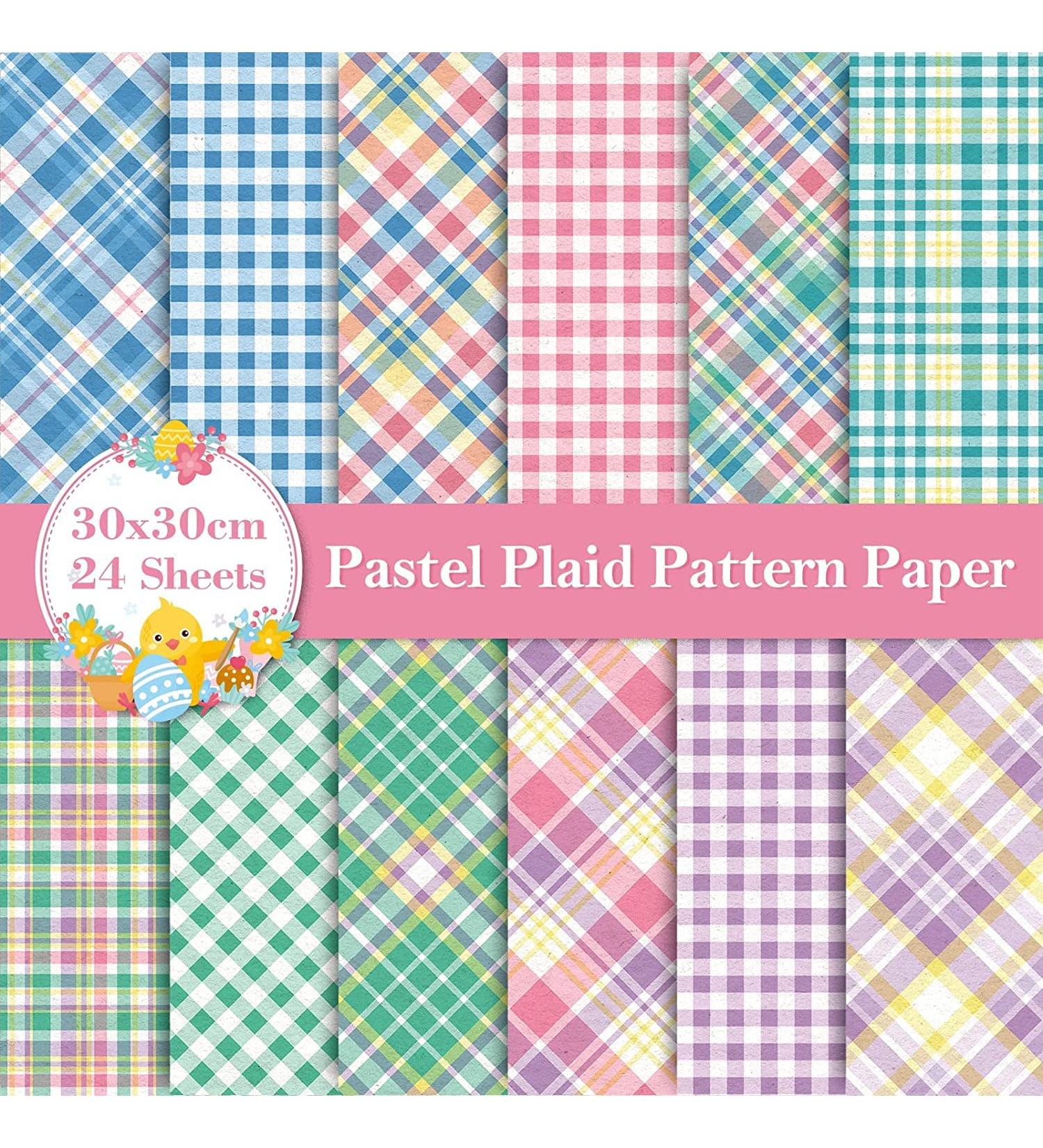 Whaline Pastel Plaid Pattern Paper 24 Sheet Pack - Double-Sided Craft Paper for Easter Decor, Scrapbook, Card Making - 30 x 30cm - Buy Online on GoSupps.com