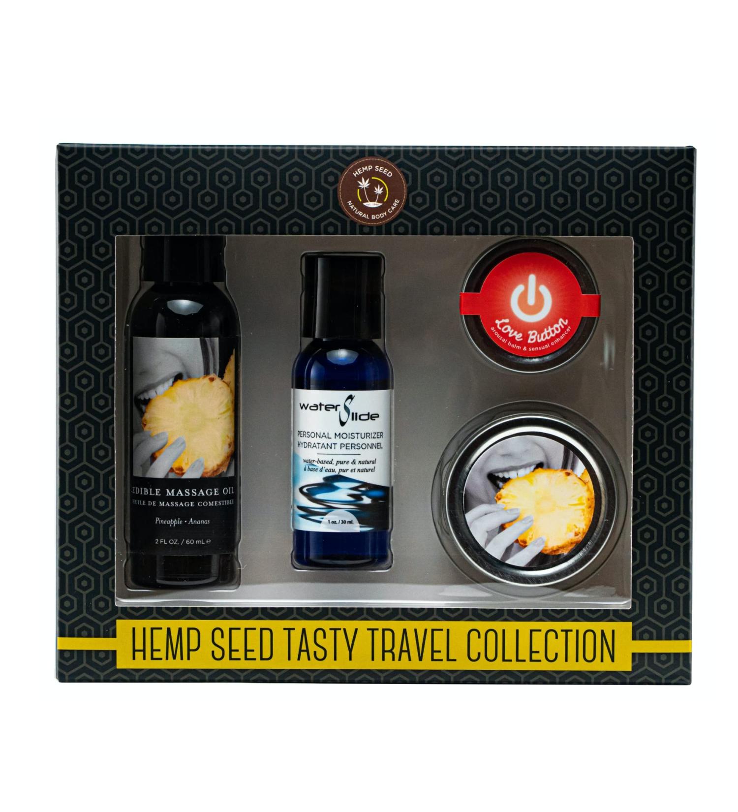 Earthly Body Tasty Travel Collection - Pineapple | Personal Moisturizer Edible Massage Oil Arousal Balm & Candle - Shop Internationally - Buy Online on GoSupps.com