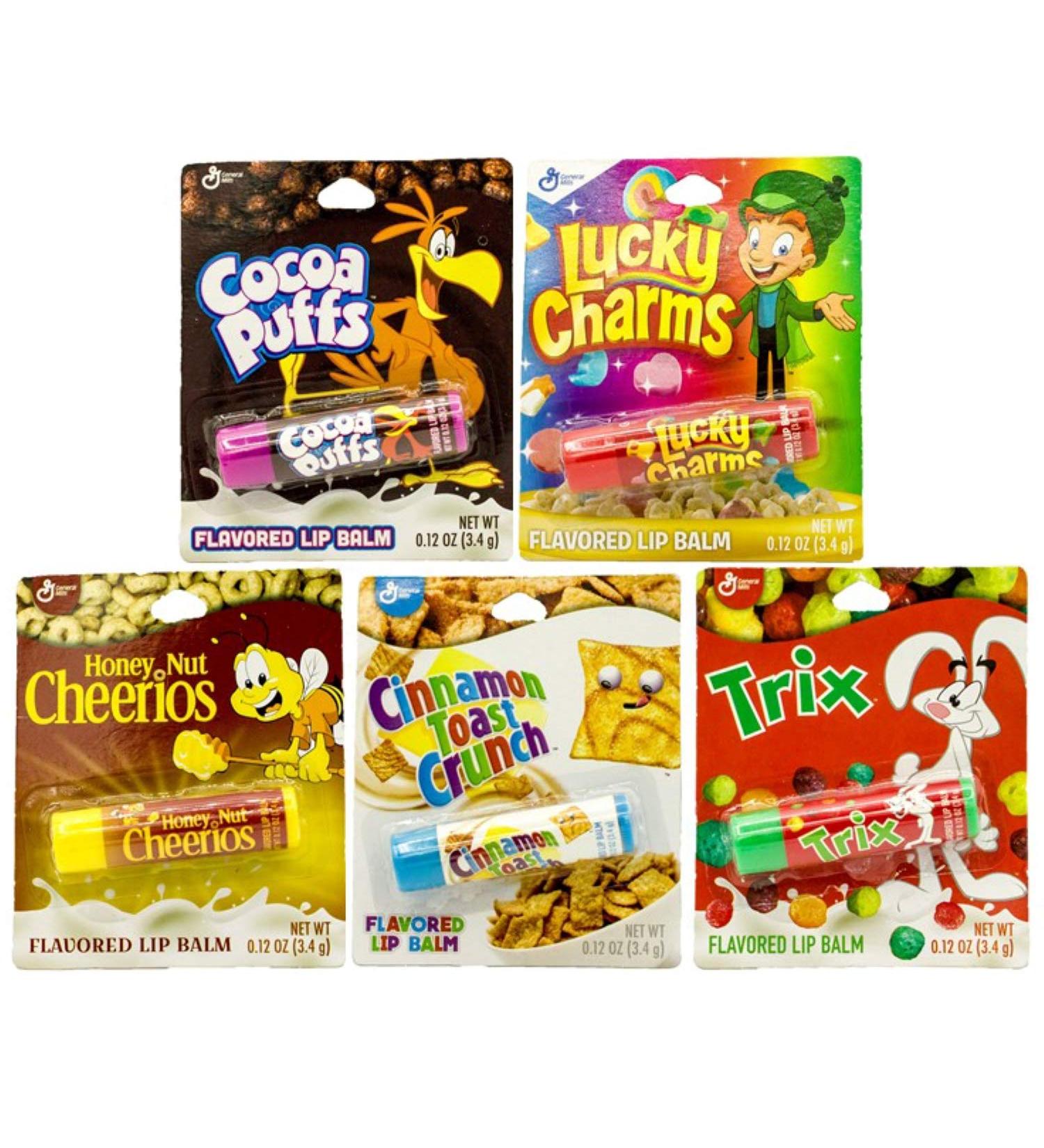 Cereal Flavored Lip Balm Set (5 Pack) - Cocoa Puffs, Lucky Charms, Honey Nut Cheerios, Cinnamon Toast Crunch, Trix - Buy Online on GoSupps.com