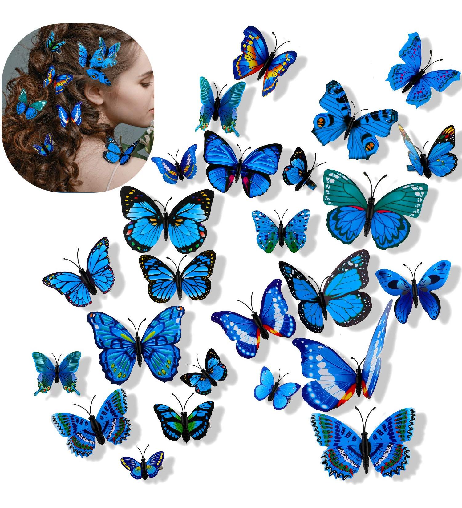 24 Pieces Small Realistic Butterfly Hair Clips in Colorful Blue - Handmade 90s Barrettes for Women and Girls - Buy Online on GoSupps.com