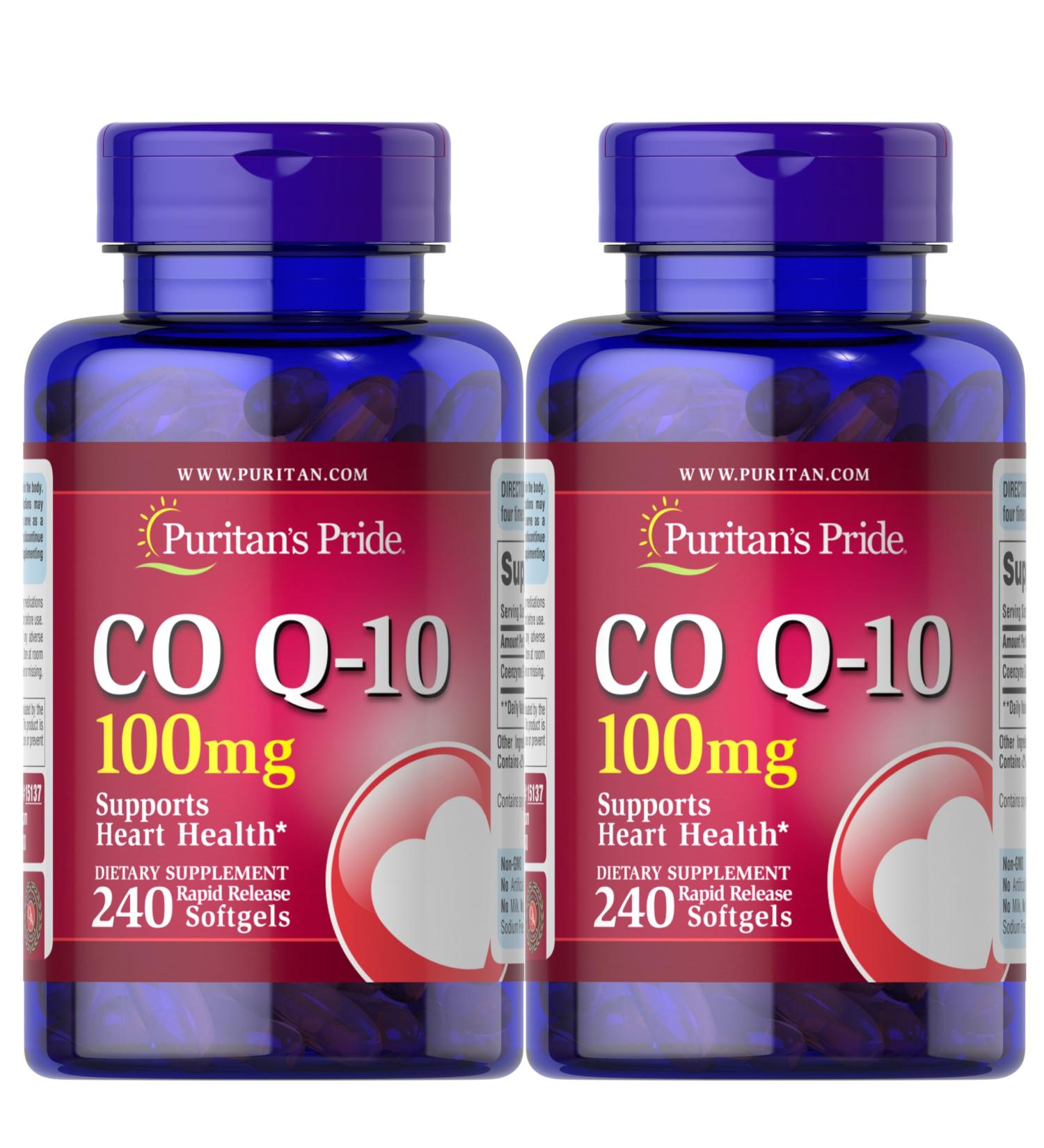 Puritan's Pride Qsorb Coq10 100 Mg Supports Heart Health Total 2 Pack of 240 Softgels 480 Count