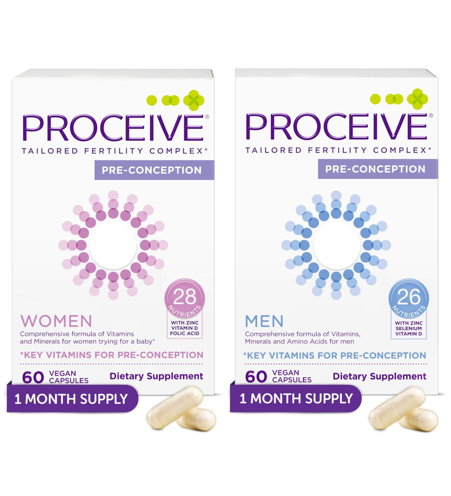 Proceive Tailored Fertility Supplement Bundle for Men & Women Pre-Conception Vitamins Minerals & Amino Acids with Vitamin D Zinc Folate Selenium CoQ10 & B6 Pre-Pregnancy Multivitamin Duo 120 - Buy Online on GoSupps.com