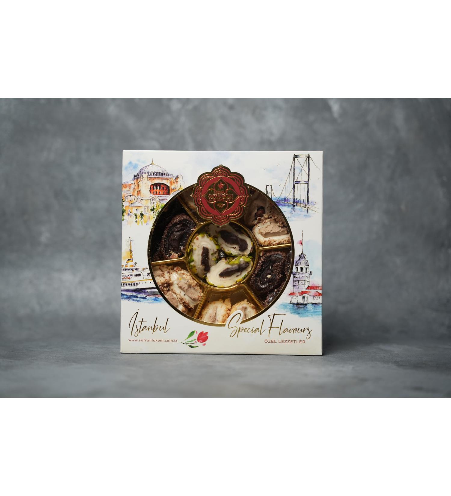 Authentic Turkish Delight with Gift Box- Luxury Exotic Flavours Handcrafted in Turkey Vegan & Gluten-Free - No Artificial Colorant -Rolled Turkish Delight with Round Box 450g - Buy Online on GoSupps.com