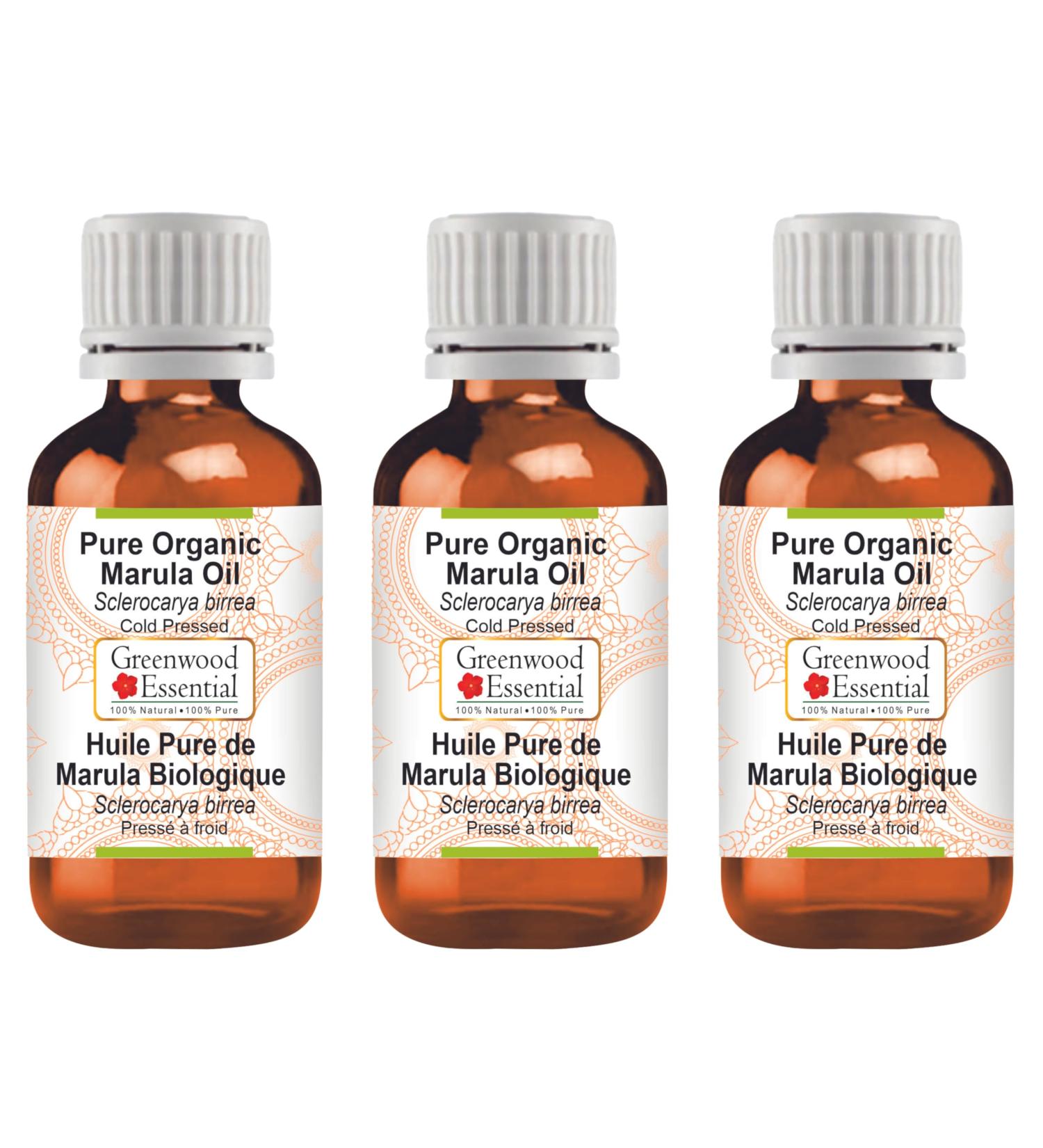 Greenwood Essential Natural Marula Oil (Pack of 3) - Pure Cold-Pressed Sclerocarya Birrea 100ml (10 oz) - Therapeutic Quality - Ideal for Skin & Hair Care - Buy Online on GoSupps.com