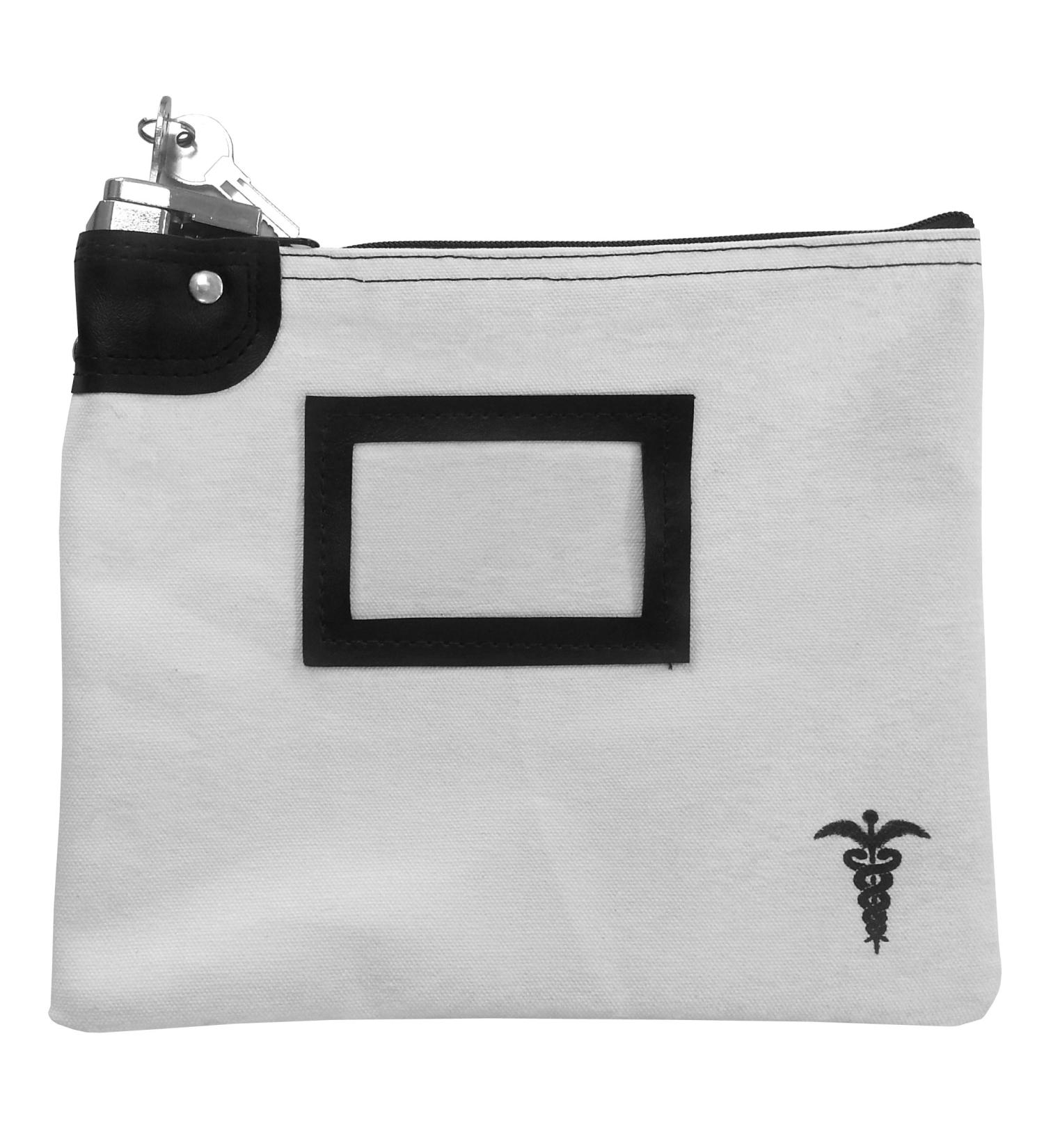Medication Bag Heavy Canvas Standard Keyed Lock with Card Holder White