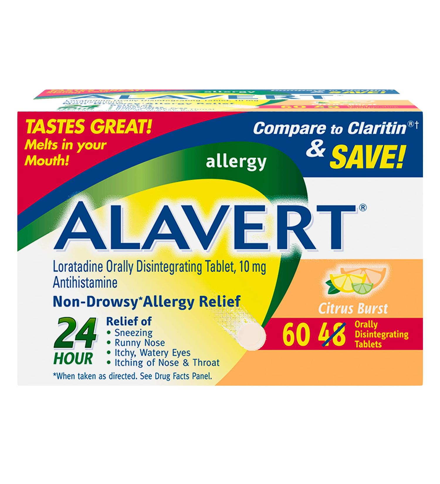Alavert Allergy 24 HR Relief Citrus Burst 10mg 60ct | Non-Drowsy Loratadine Tablets - Buy Online on GoSupps.com