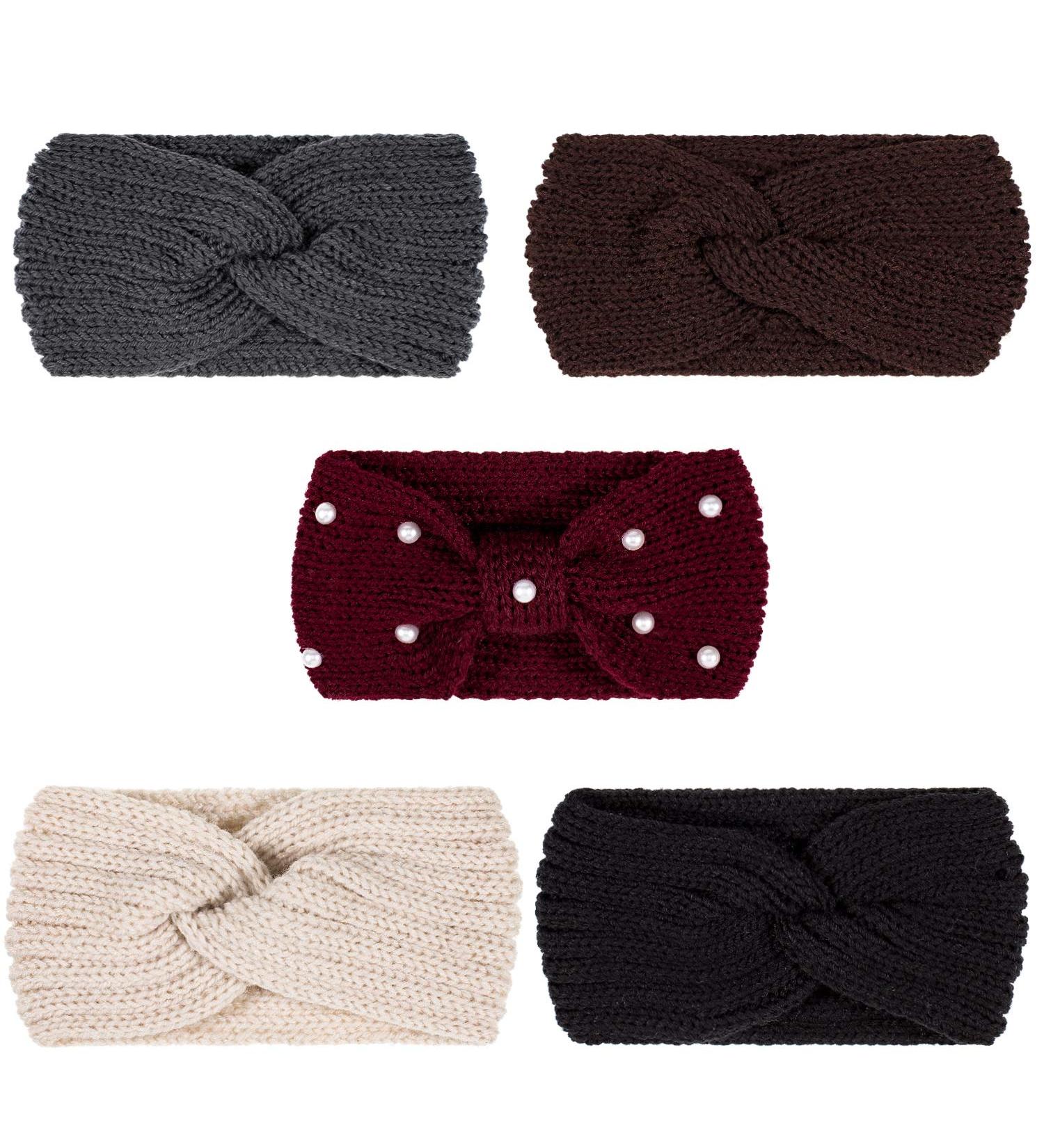 Whaline 5-Piece Knit Headbands & Ear Warmers Set for Women, Girls - Elastic Turban Wraps, Pearl Crochet Hair Band, Scrunchies - Autumn & Winter Colors - Buy Online on GoSupps.com