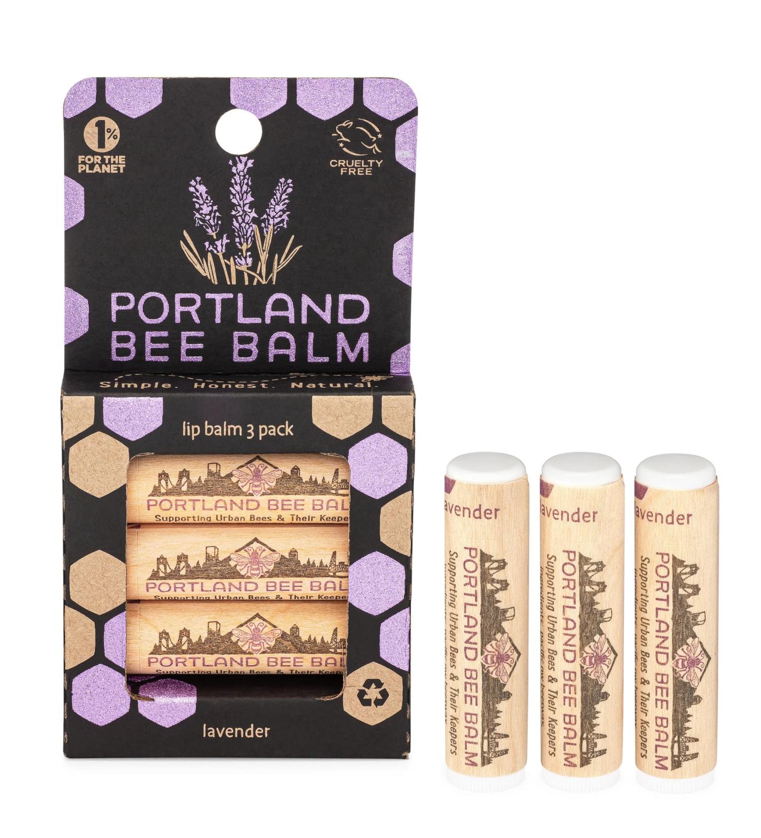 Portland Bee Balm Lavender Lip Balm - 3 Pack Handmade Beeswax Formula - Buy Online on GoSupps.com