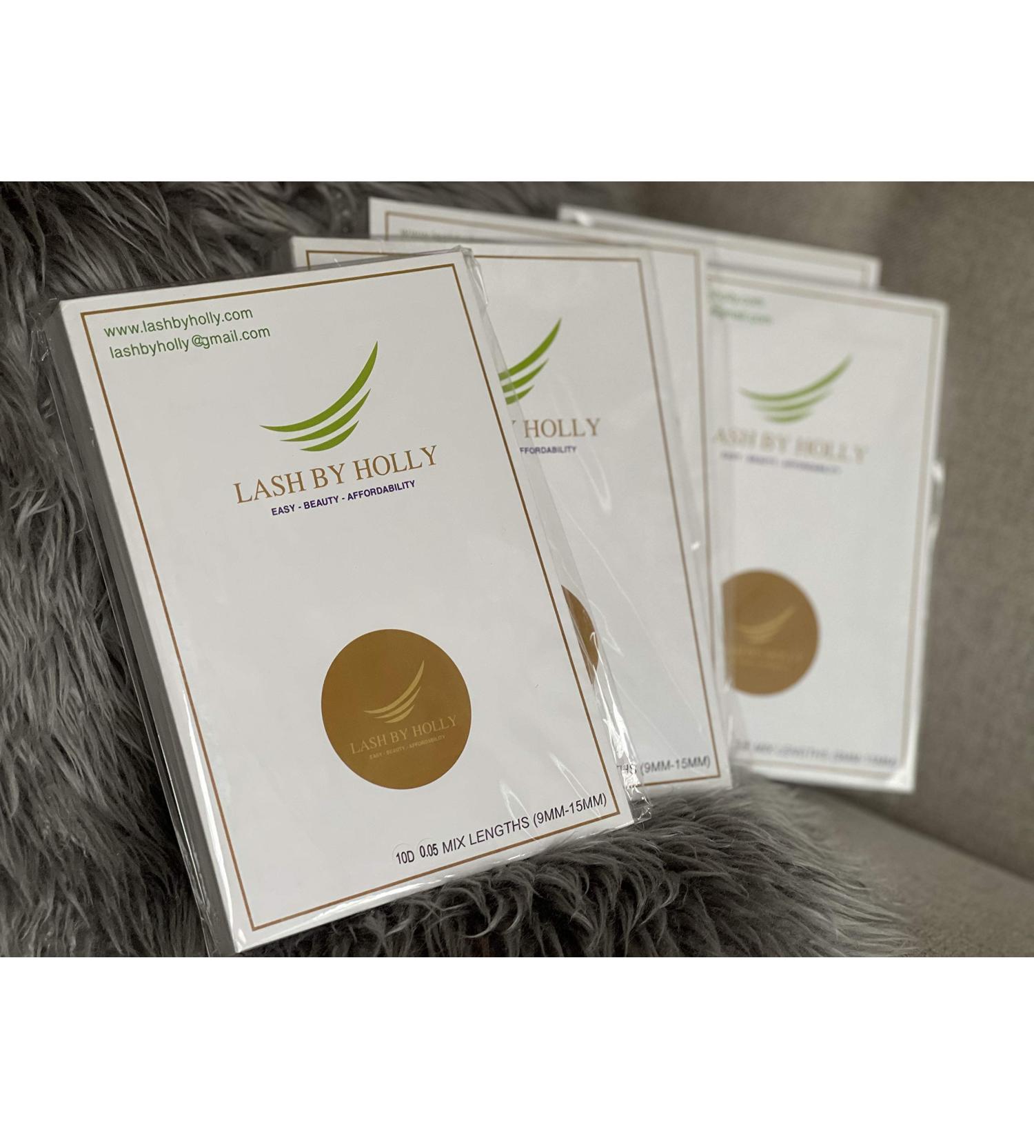 LASH BY HOLLY PRE-MADE HAND MADE LASH FANS- MIX LENGTHS 9-15MM. 600 FANS/TRAY FOR 3D 4D 5D 6D 7D 8D. 500 FANS/TRAY FOR 10D (3D)