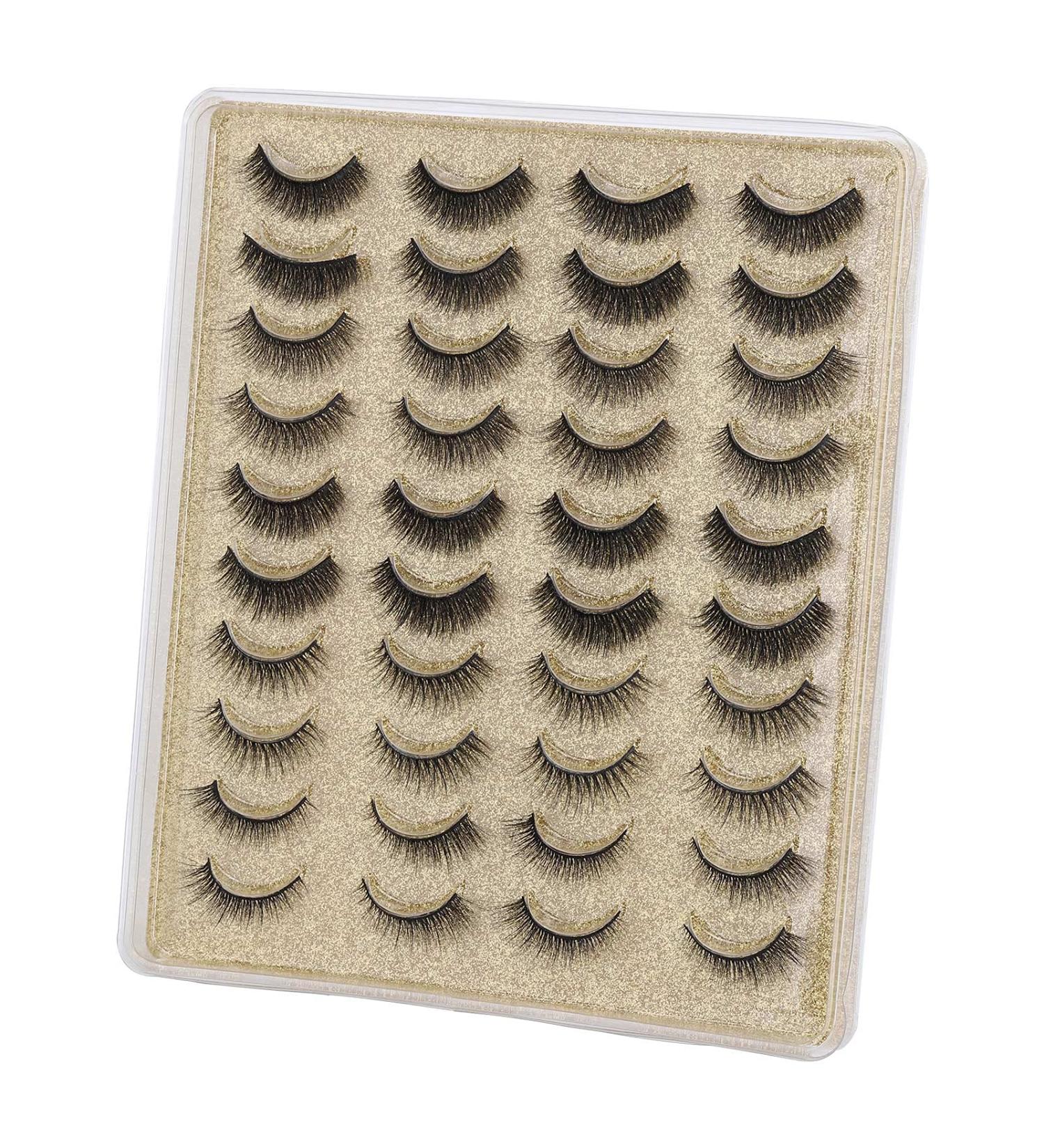 20 Pairs 3D Wispy False Eyelashes | Natural Look Fluffy Volume | Long Thick Lashes - Light Gold/5 Styles - Buy Online on GoSupps.com