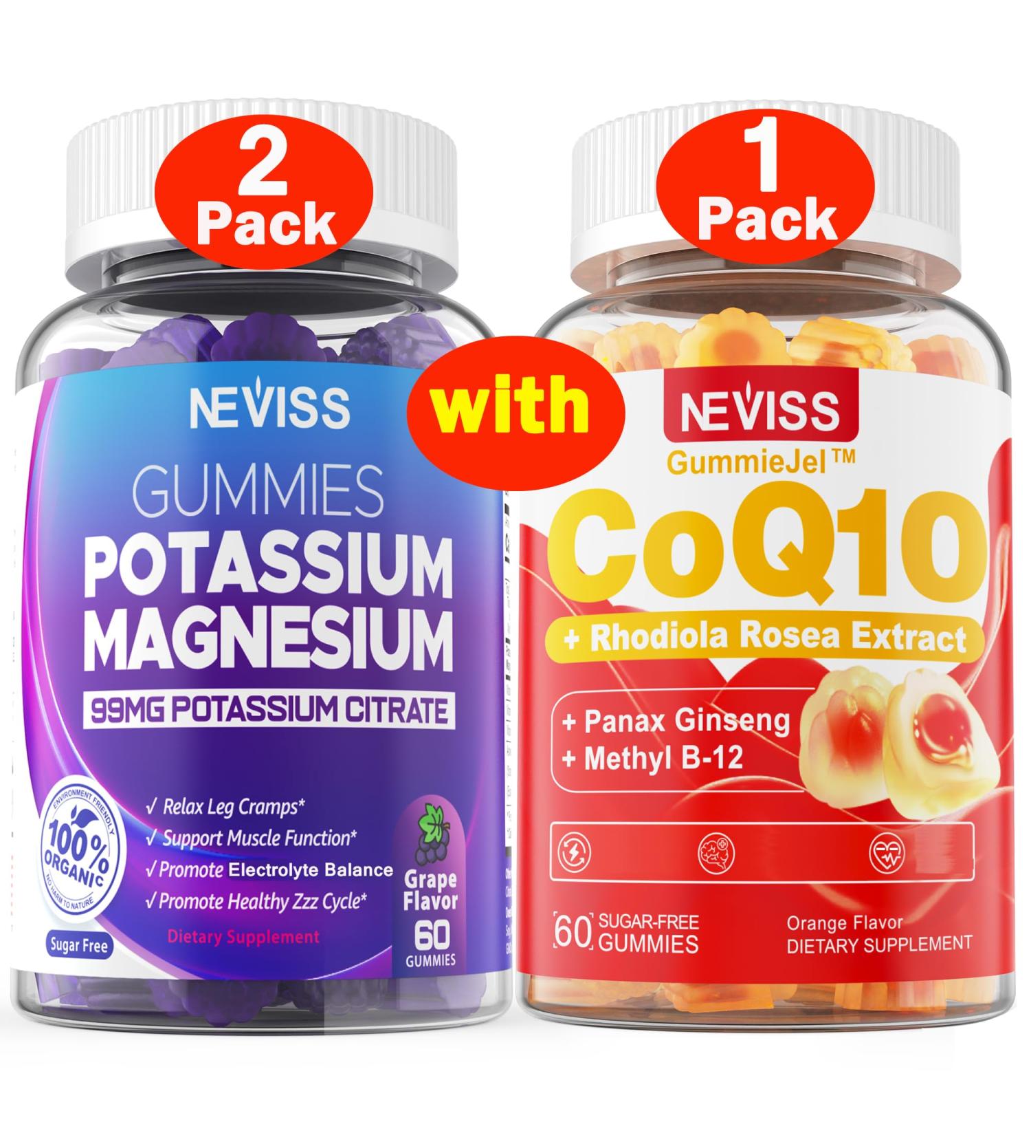 2Pack Potassium Magnesium Gummies + 1Pack CoQ10 Filled Gummies - Buy Online on GoSupps.com