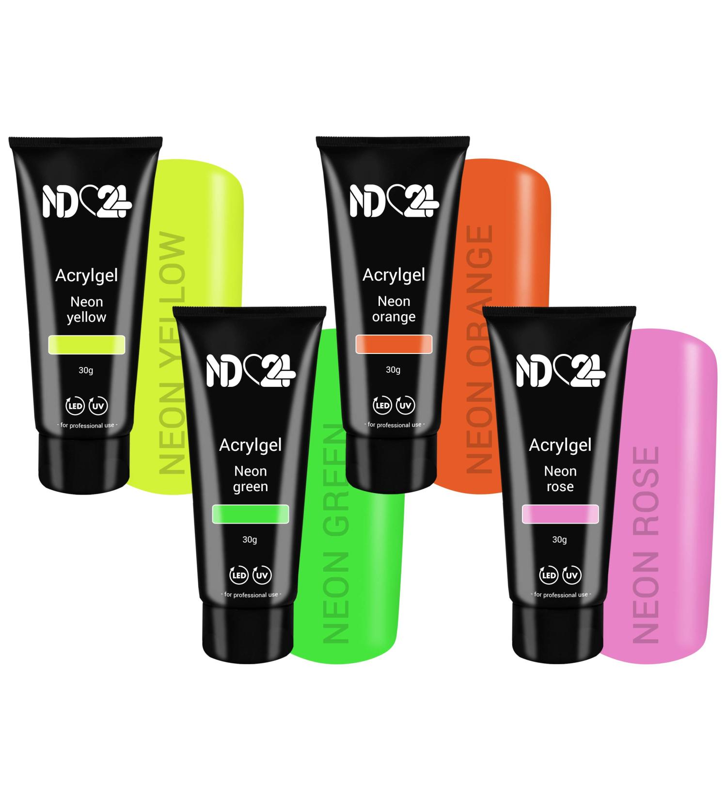Poly Acrylic Gel Set Neon - LED/UV - Studio Quality (Yellow Green Orange Pink) - Made in Germany | 4 x 30g - International Shipping - Buy Online on GoSupps.com