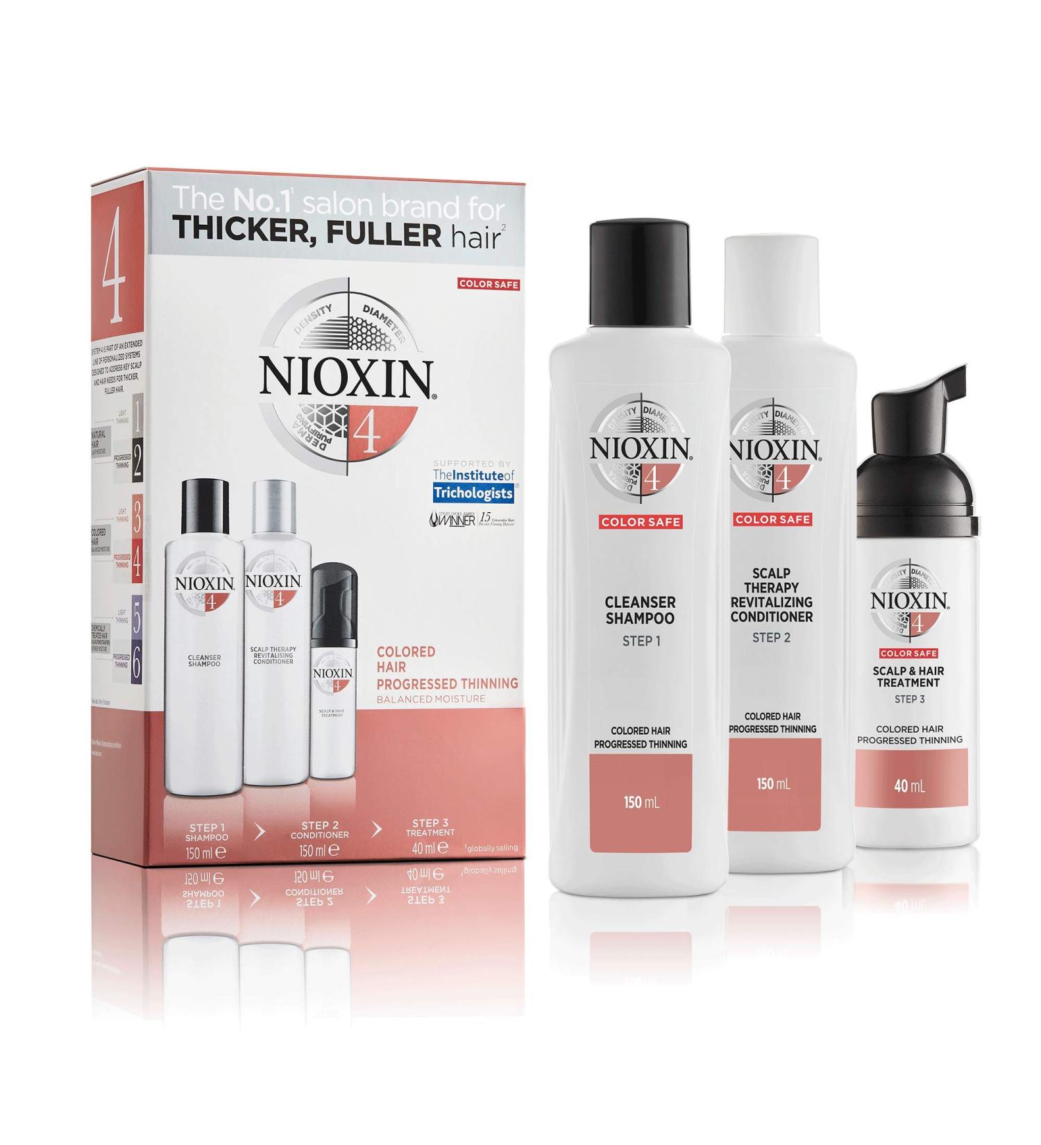 Nioxin System 4 Trial Kit for Coloured Hair with Thinning Hair Treatment - 3-Part System for Hair Thickening - Buy Online on GoSupps.com