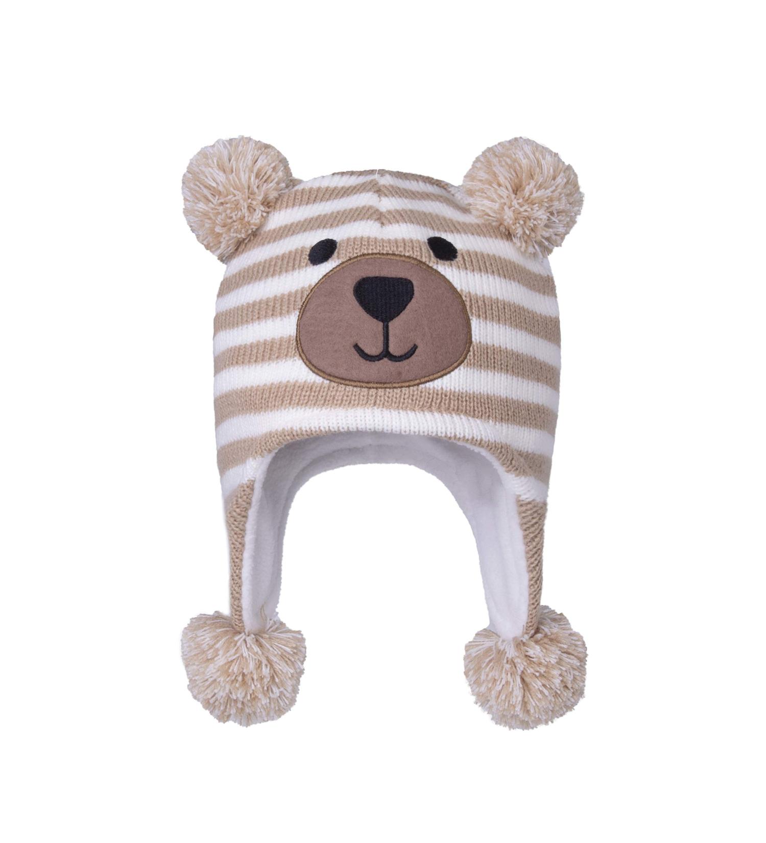 LANGZHEN Toddler Winter Hat Earflap Knit Cap Fleece Lined Beanie for Baby Boys Girls 6-12 Months - Beige Stripe - Buy Online on GoSupps.com