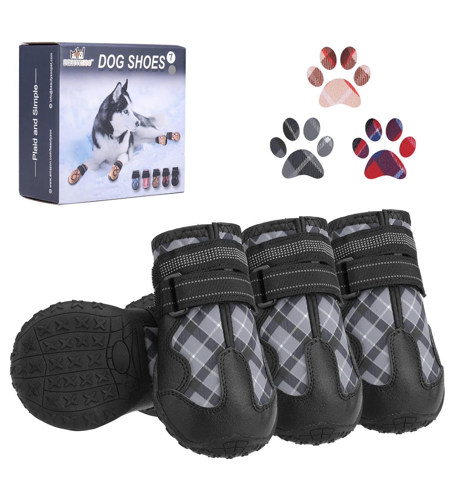 BEAUTYZOO Dog Boots 4PCS Set for Medium Large Dogs | Anti-Slip Waterproof Booties with Reflective Straps | Size 6 (2.6x3.0) | Black Outdoor Paw Protectors - Buy Online on GoSupps.com