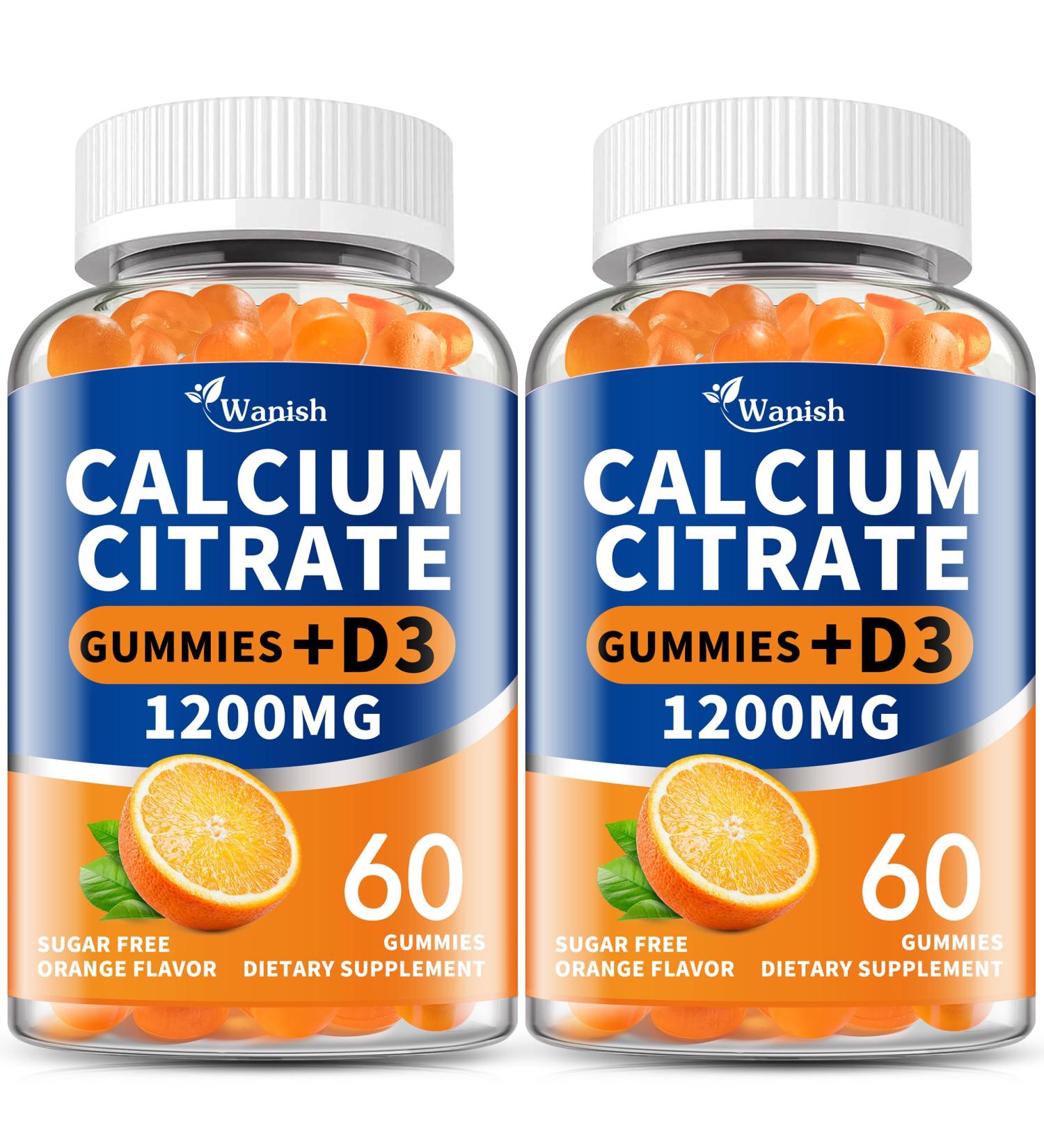 (2 Pack)Calcium Citrate 1200mg with Vitamin D3 Gummies for women & Men Calcium Citrate Supplements for Bone & Teeth Support High Absorption-Easy to Digest Sugar Free Vegan Orange Flavor 60 Day Supply 60 Count (Pack of 2) - Buy Online on GoSupps.com