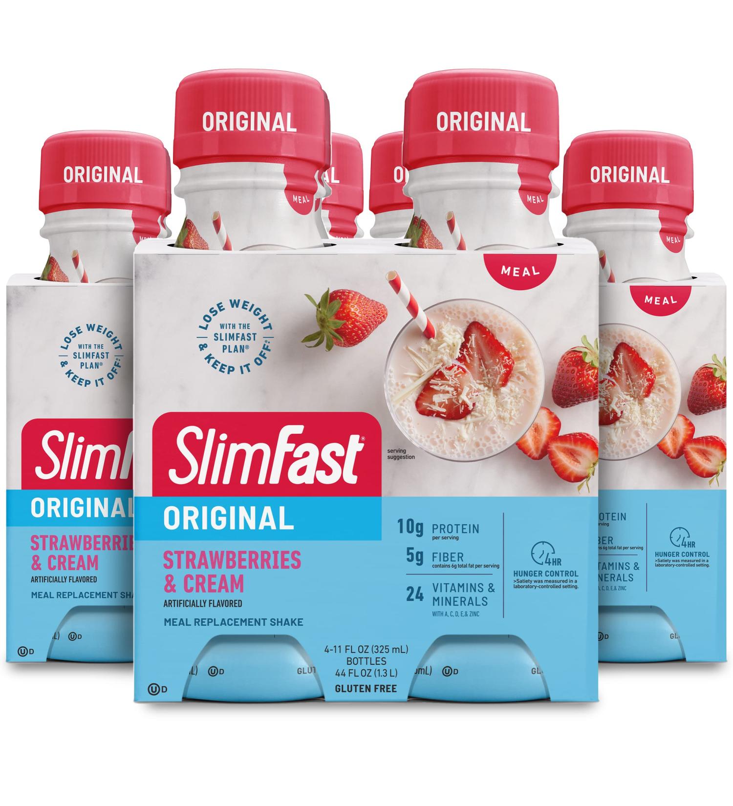 SlimFast Strawberries & Cream Meal Replacement Shake - 10g Protein - 4x11 Fl. Oz Bottles - Pack of 3 - Weight Loss Aid - 12 Count - Buy Online on GoSupps.com