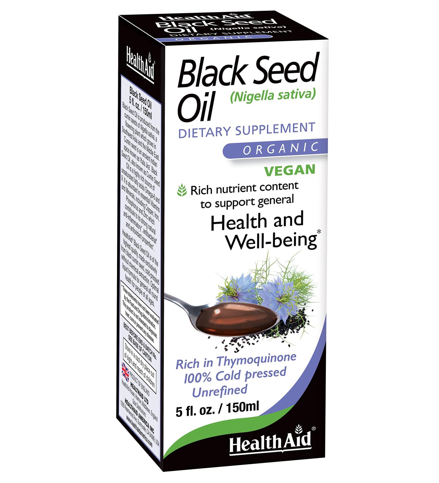 Black Seed Oil 100% Pure & Natural Cold-Pressed Organic 150mg Thymoquinone Supports General Wellness Vegan Non-GMO 8oz