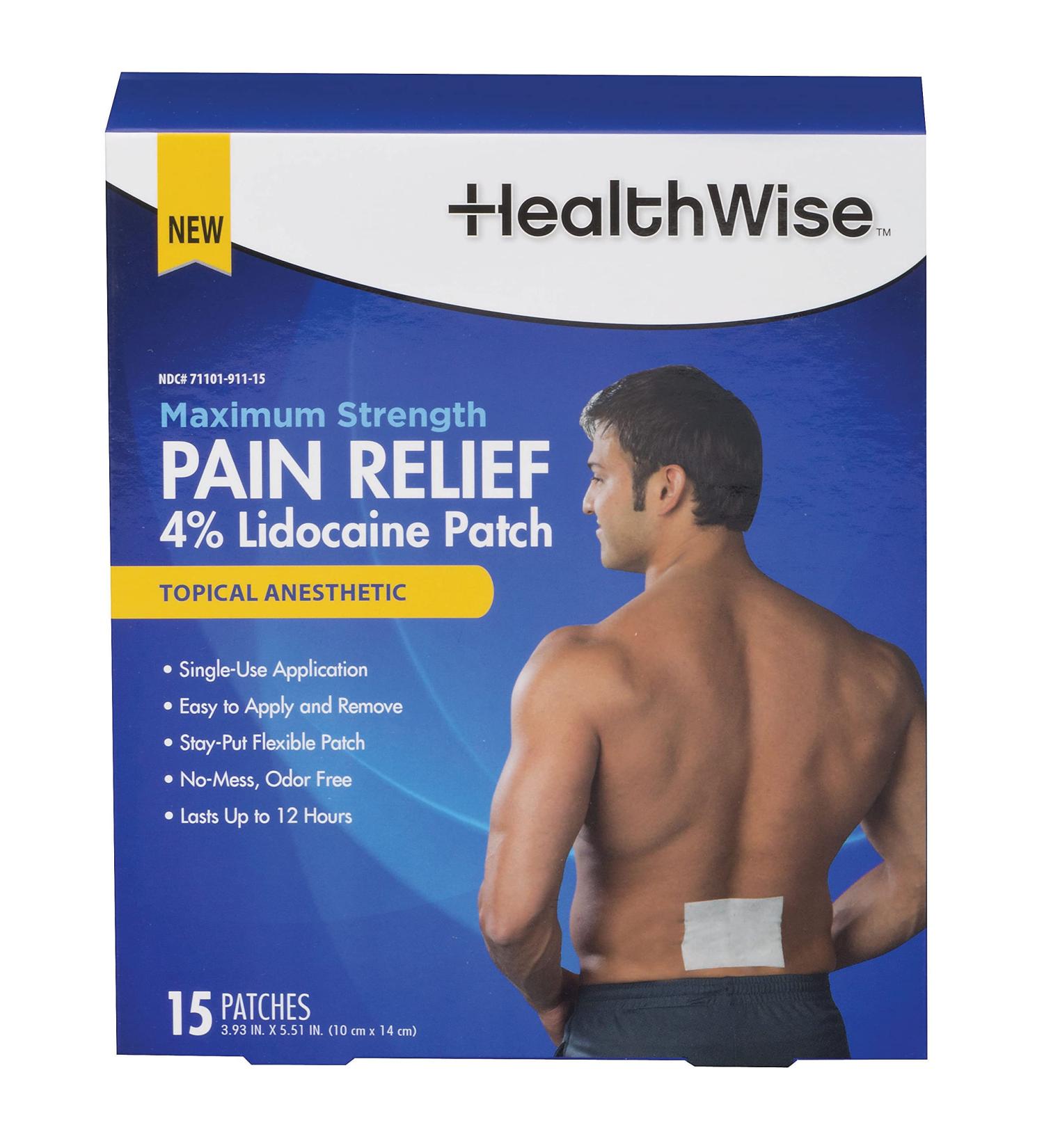 HealthWise Maximum Strength Pain Relief 4% Lidocaine Patch 15 Count White