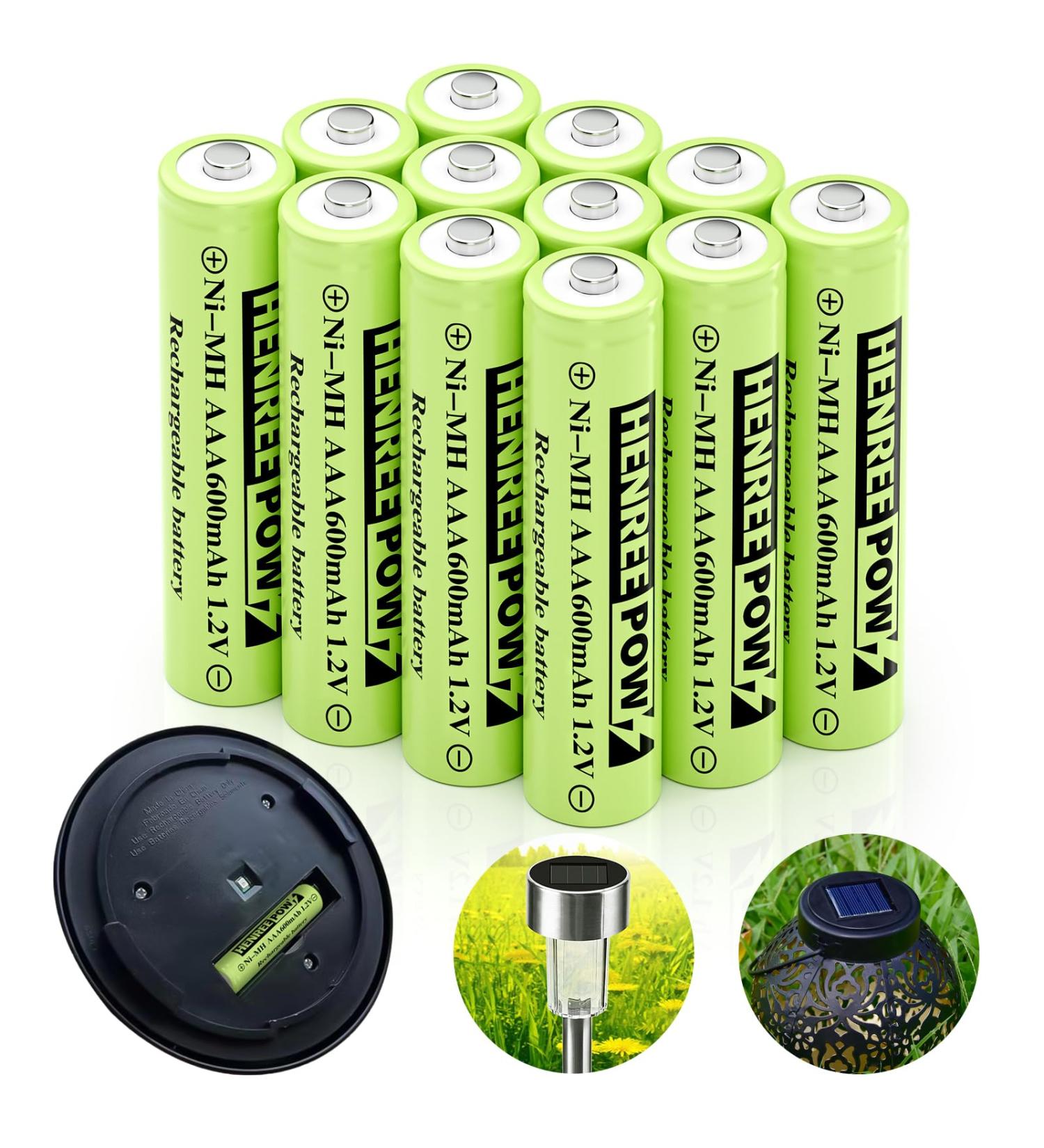 Henreepow AAA Rechargeable Batteries - 1.2V Ni-MH Solar Battery Pack for Pathway & Outdoor Lights (12-Pack 600mAh) - Low Self-Discharge & Pre-Charged - Buy Online on GoSupps.com