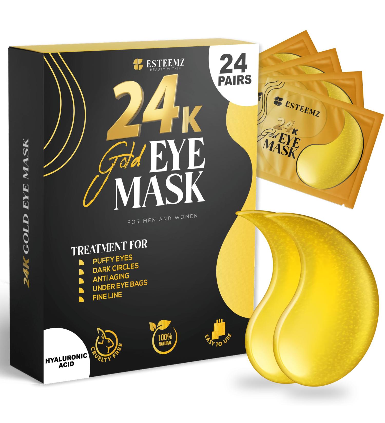 24K Gold Under Eye Patches - 24 Pairs for Puffiness Dark Circles & Wrinkles - Collagen & Hyaluronic Acid Enriched Masks - Buy Online on GoSupps.com