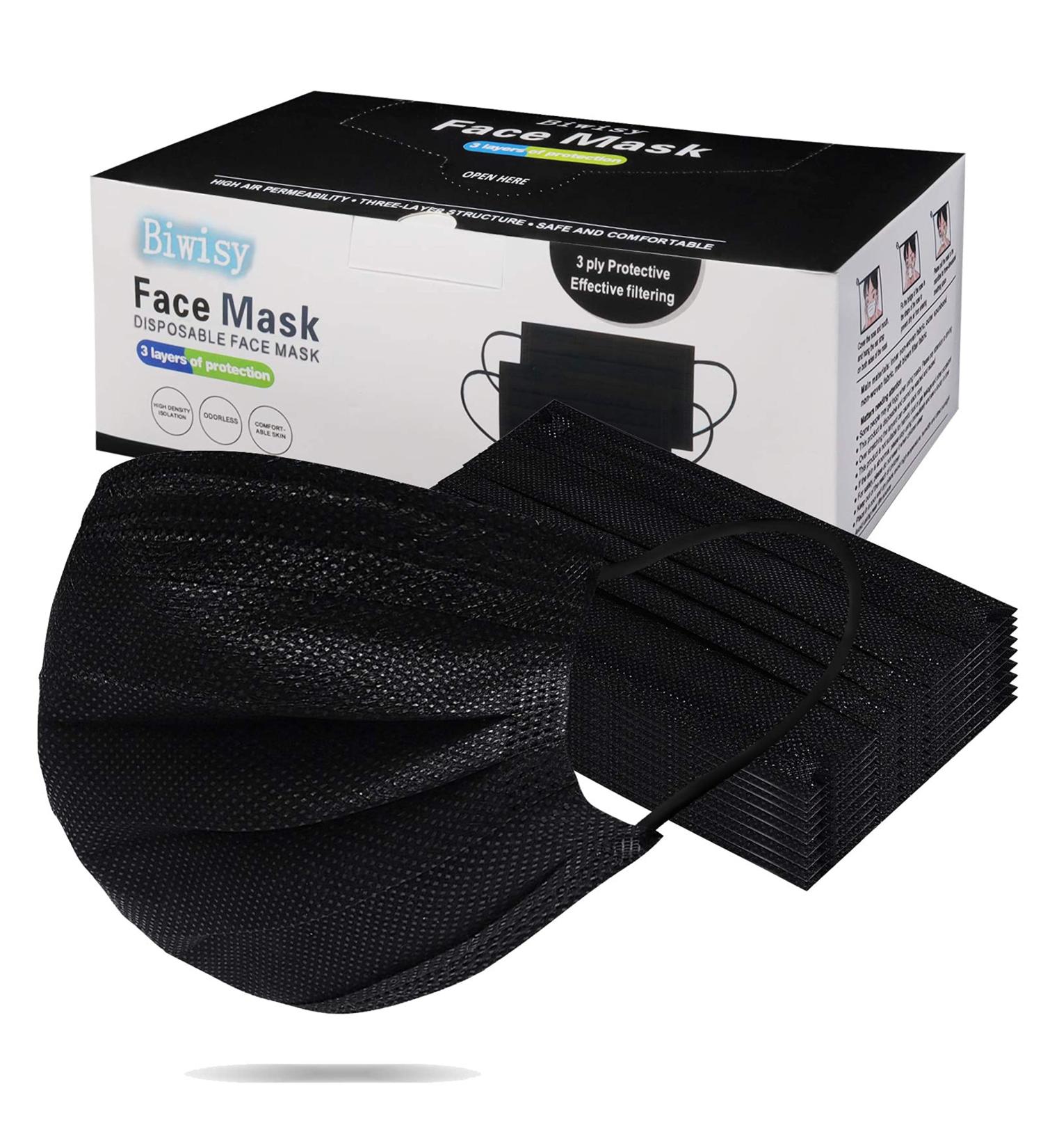 Biwisy 50PCS Black 3-Ply Disposable Face Masks â€“ Breathable & Comfortable - Buy Online on GoSupps.com