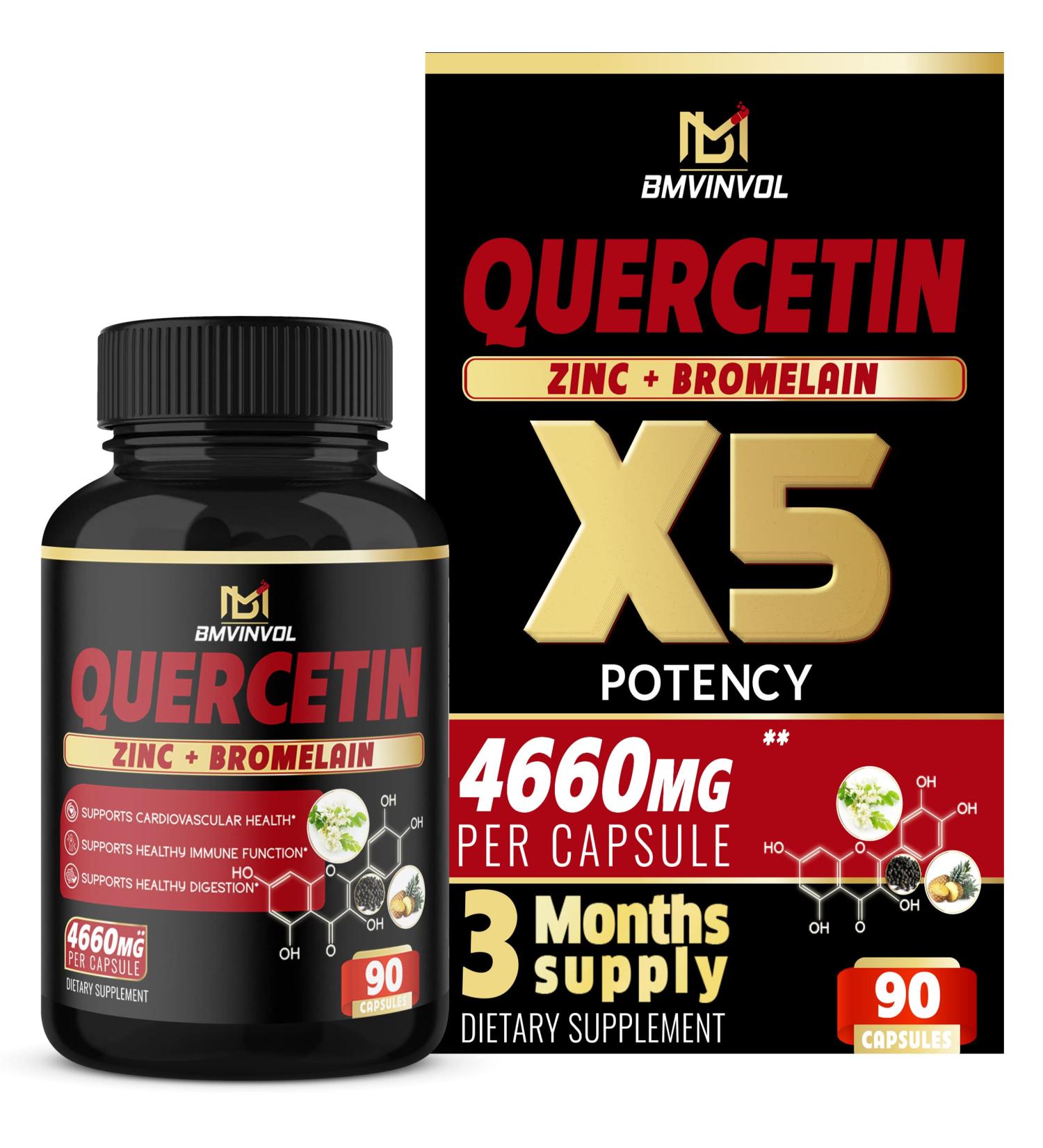 Quercetin Supplement 4660mg with Bromelain & Black Pepper Extract - Cardiovascular & Immune Support - Antioxidant - 3 Months Supply - Buy Online on GoSupps.com