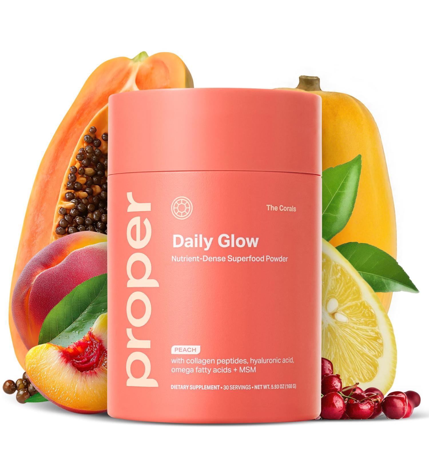 Proper The Corals Daily Glow Beauty Blend - Nutrient Dense Superfood Powder with Collagen Peptides Hyaluronic Acid Powder Vitamin C and MSM. Hair Skin Nail Vitamin Supplement for Women & Men - Buy Online on GoSupps.com