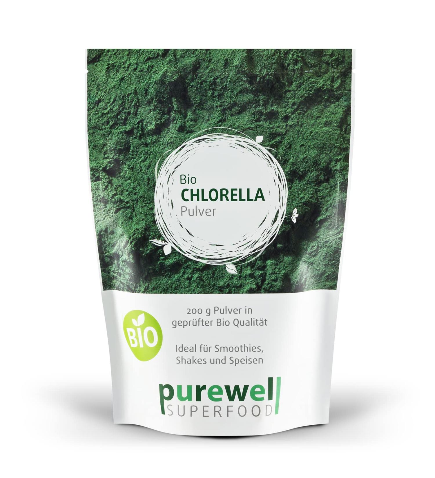 Chlorella powder Bio 200g - 100% pure chlorella algae powder from controlled organic cultivation - cell wall broken for high bioavailability - vegan lactose & gluten -free without additives