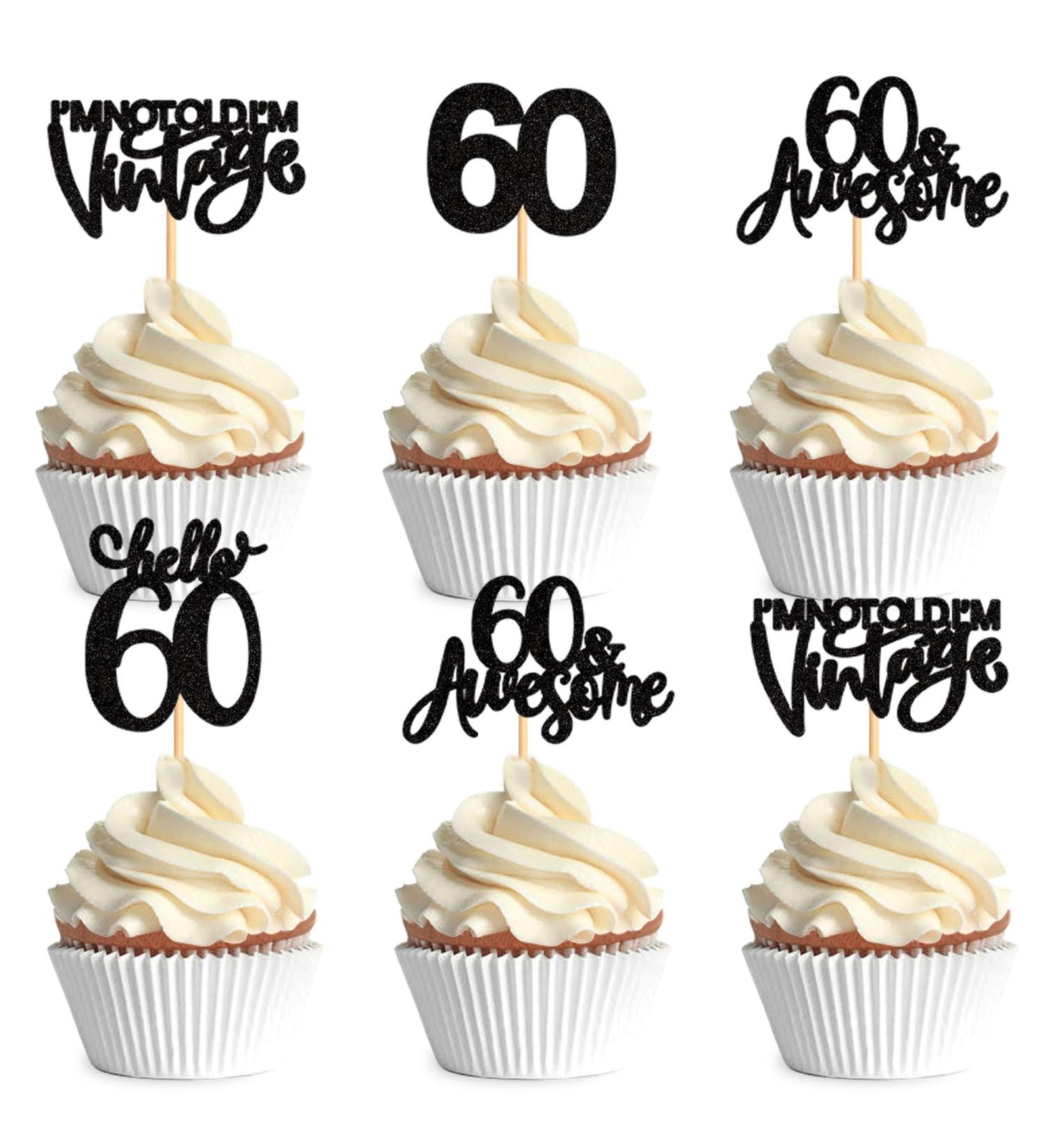 Ercadio 24 Pack Hello 60 Cupcake Toppers Black Glitter 60th Birthday Cupcake Toppers Awesome 60 I m Not Old I m Vintage Cake Picks for 60th Birthday Anniversary Party Cake Decors Supplies Black-60-1 - Buy Online on GoSupps.com