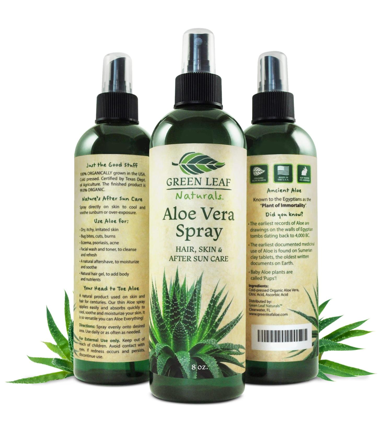 Organic Aloe Vera Spray for Hair, Skin & After Sun Care - 8 oz | Cold Pressed, 99.8% Pure | Green Leaf Naturals - Buy Online on GoSupps.com