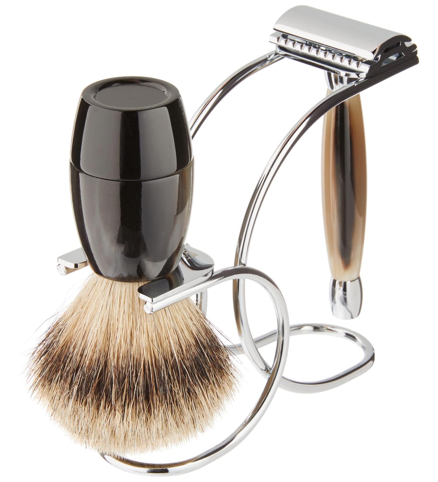 Buy Merkur 3-Piece Razor Set - Chrome & Cow Horn | Premium Wet Shaving Kit - Buy Online on GoSupps.com