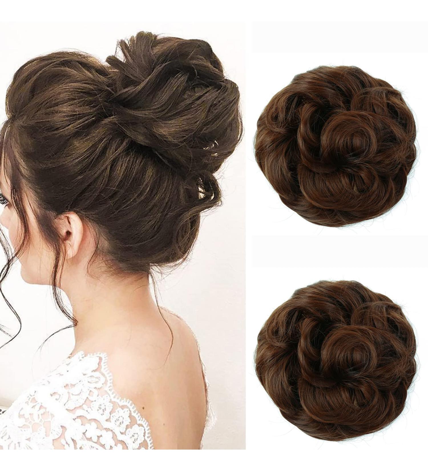 JJstar 2PCS Medium Brown Curly Messy Bun Hair Pieces - High Heat Resistant Synthetic Fiber Scrunchies for Women and Girls - Buy Online on GoSupps.com