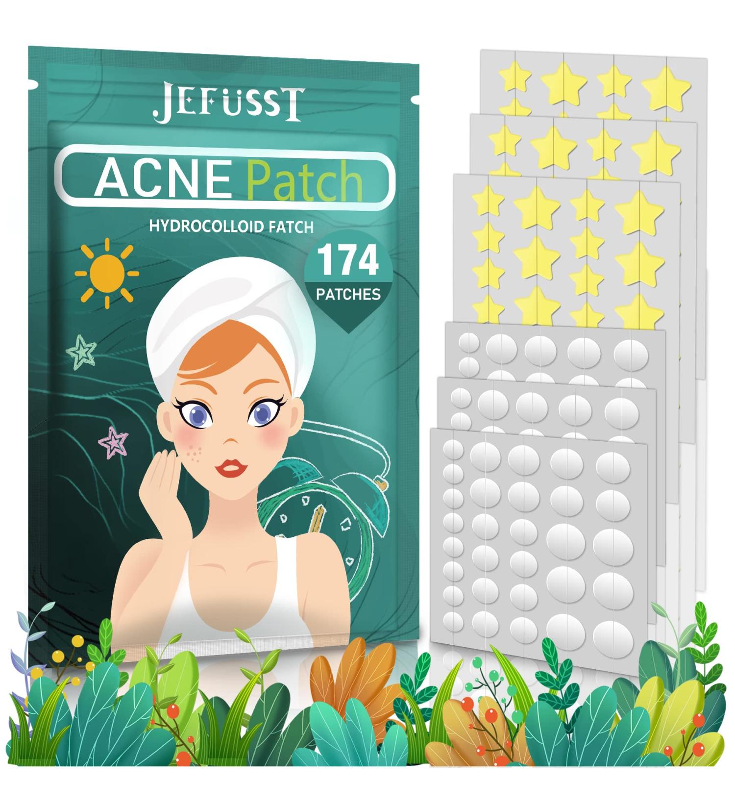 Jefusst Acne Pimple Patch 174 ct | Invisible Hydrocolloid Acne Spot Healing Patches with Tea Tree Oil & Calendula Oil | 6 Sizes, Yellow-Star-Shaped | Zit Patches for Face - Buy Online on GoSupps.com