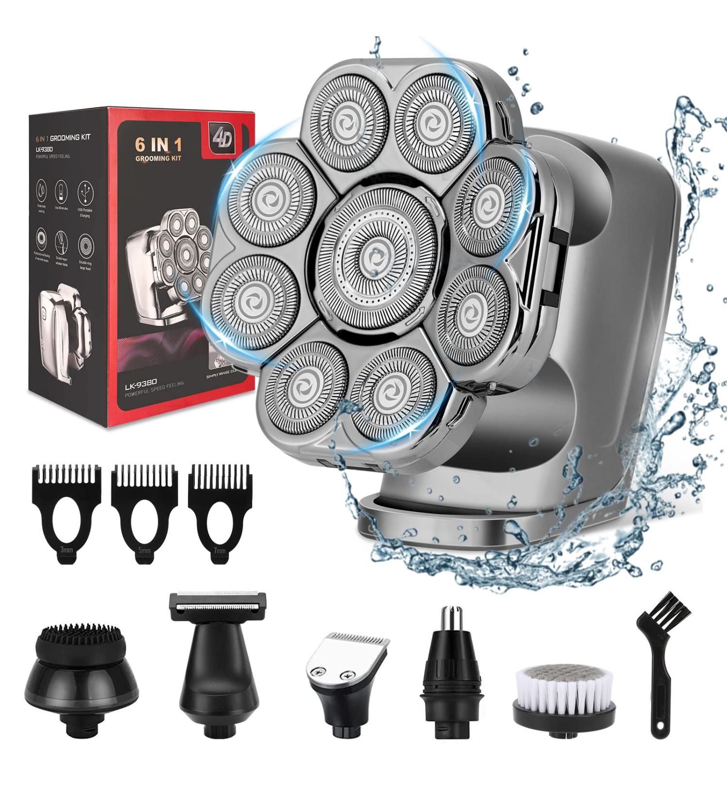 Augot 6-in-1 Waterproof Electric Shaver for Men - Rechargeable Bald Head Razor with LED Display Wet/Dry Grooming Kit & Hair Trimmer - Buy Online on GoSupps.com