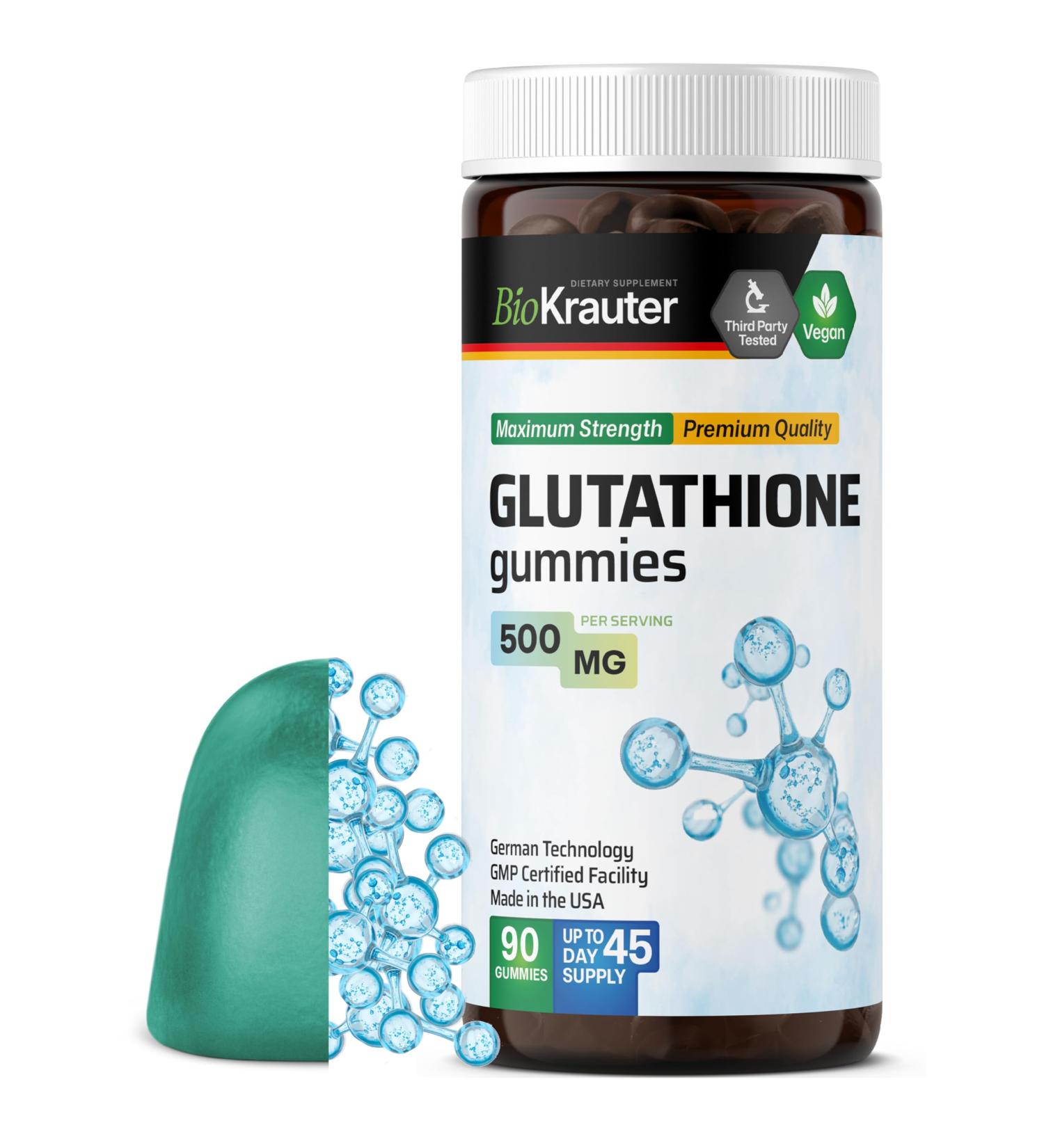 BIO KRAUTER L-Glutathione Gummies - 500 mg - 90 Vegan Chews - Reduced Glutathione Supplement - Antioxidant Supplement 90 Count (Pack of 1) - Buy Online on GoSupps.com