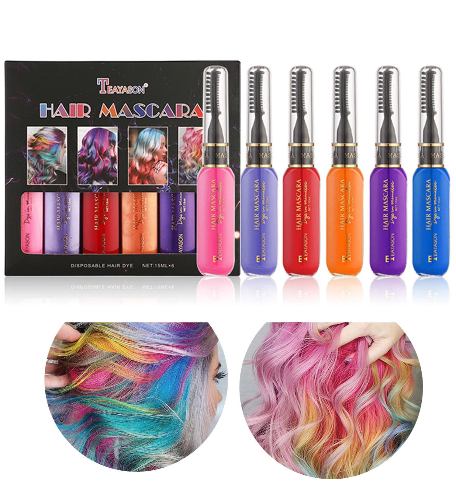 Gireatick 6 Colors Instantly Hair Color Dye Temporary Hair Mascara for Girls & Women Washable Hair Color Chalk Rainbow Hair Mascara for Birthday Cosplay DIY - Buy Online on GoSupps.com