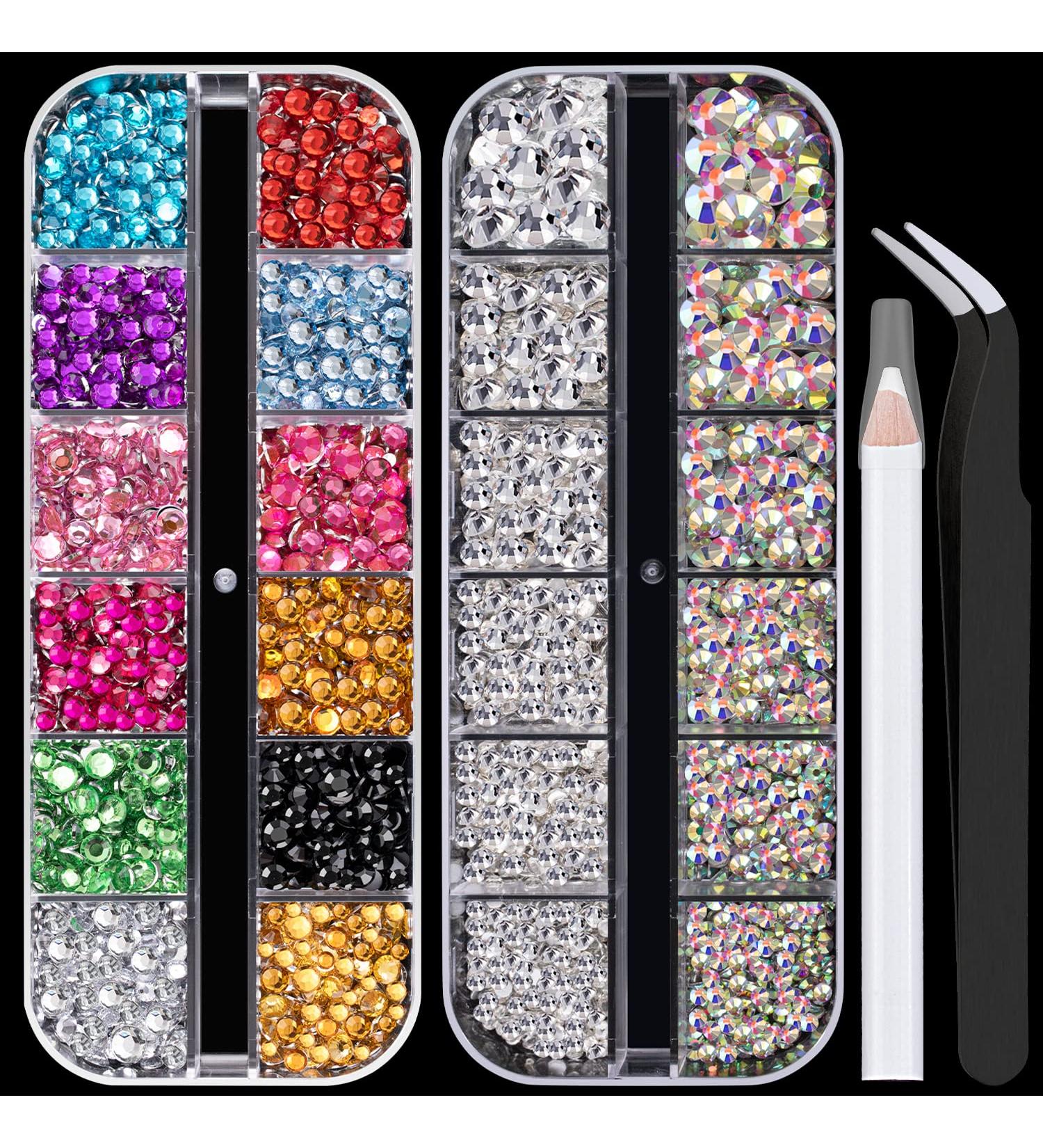Flat Back Rhinestone Kits Colorful Rhinestones+Crystal AB&Transparent White Gems With Picker Pencil And Tweezer For Home DIY And Professional Nail Art - Buy Online on GoSupps.com