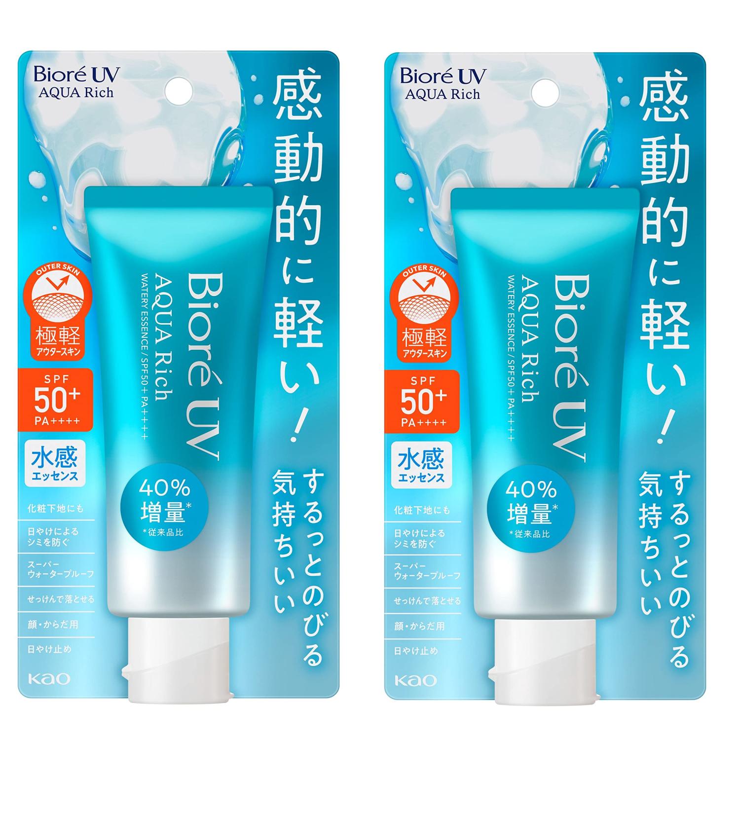 Biore UV Aqua Rich Watery Essence Sunscreen Sun Cream SPF50+ PA++++ 70g Sun Protection Made in Japan Pack of 2.